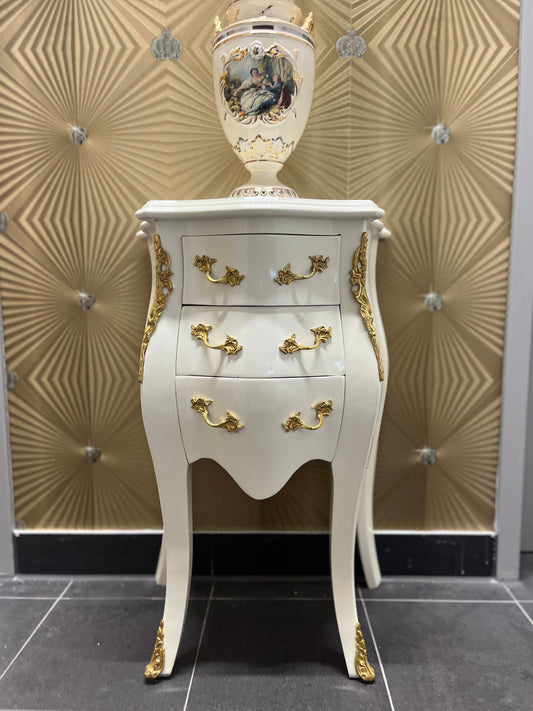 Night Stand White Deluxe French Baroque Style Bedside Table White Bronze Handle Home Decor Chest of Drawer in White Color Made-to-Order