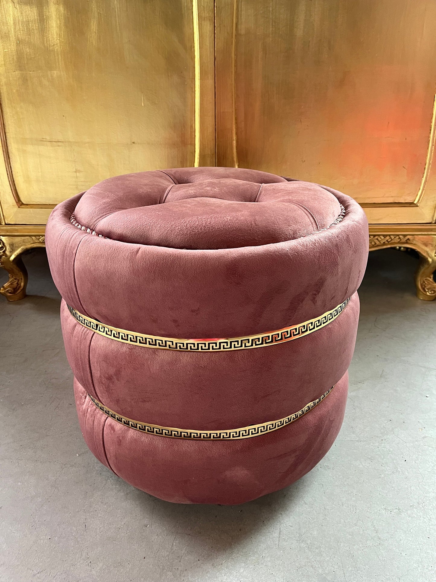 Pouf Nostalgic French Marcaron Shape Ottoman Cute Handmade Stool for Home Decor in Velvet Berry, Rosa ,Burgundy