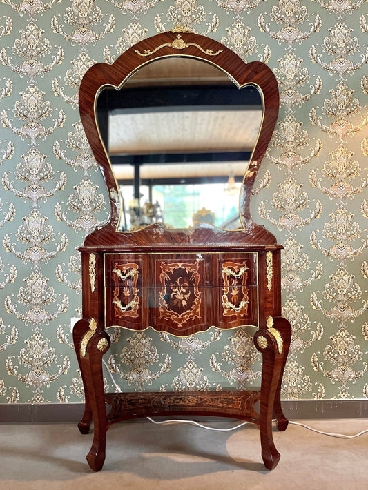 Mirror Table Console in Nostalgic Antique Style Wooden Table Mirror Console in Retro Baroque Style in Brown