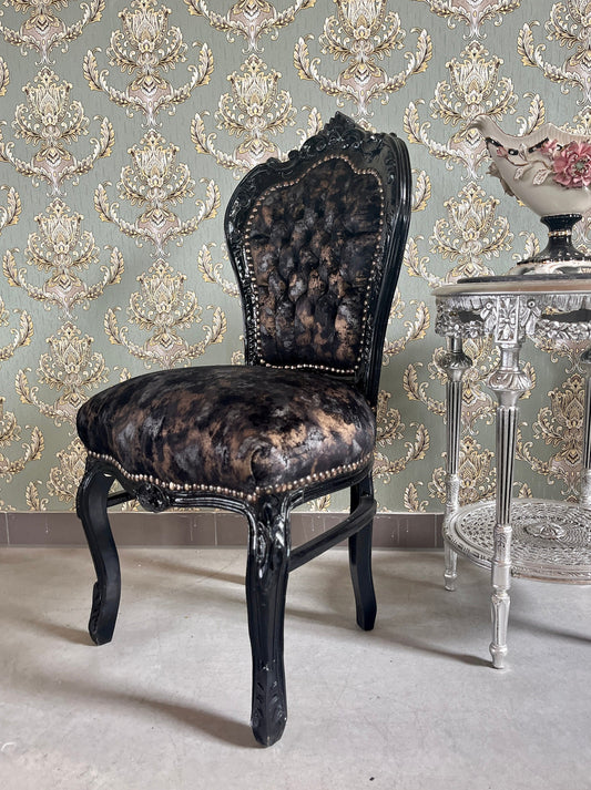 Accent Chair French Louis Style Dining Chair in Midnight Black Velvet Retro Baroque Rococo Style Chair in Brown Velvet for Home Décor