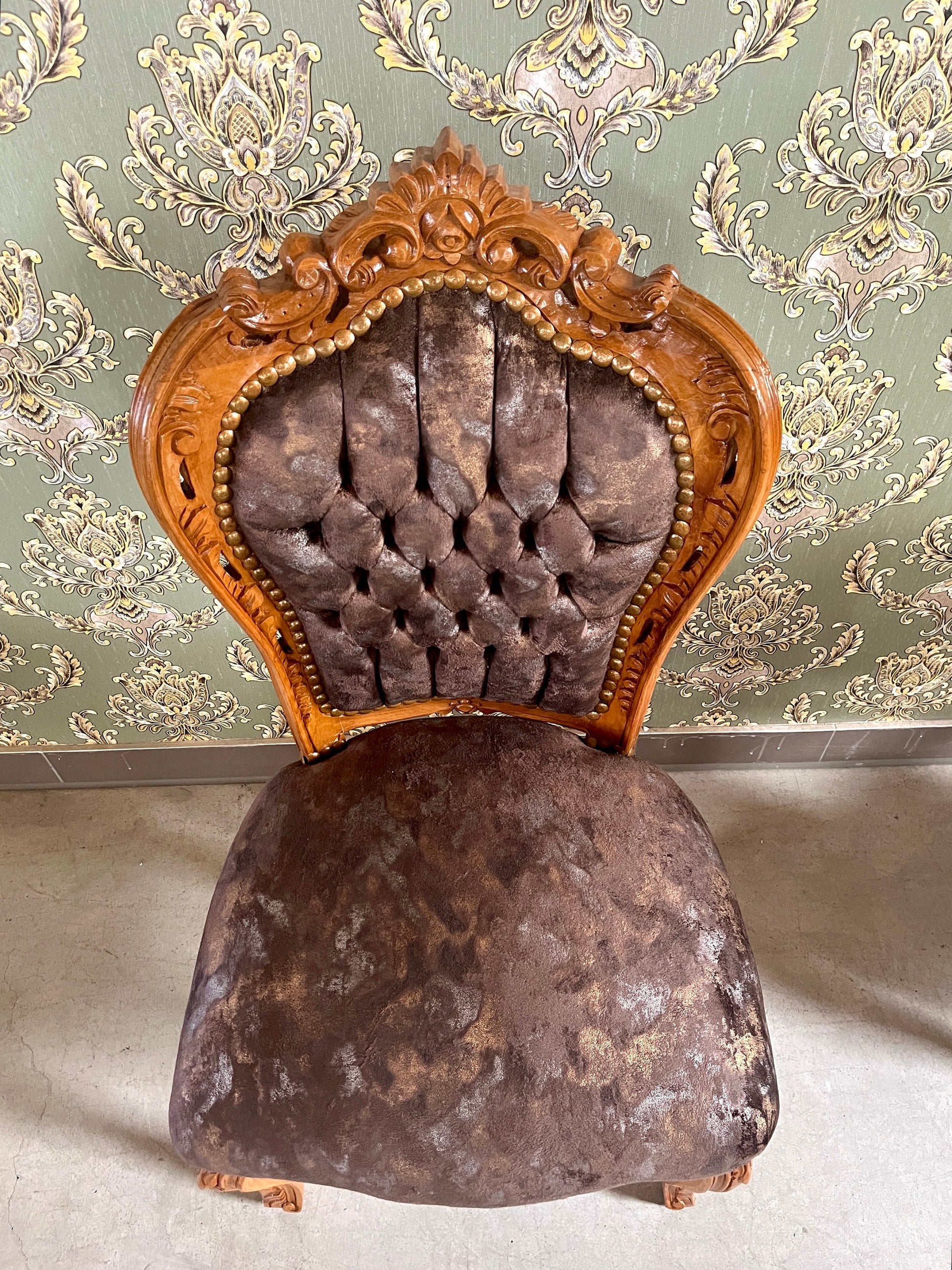 Accent Chair French Louis Style Dining Chair in Midnight Black Velvet Retro Baroque Rococo Style Chair in Brown Velvet for Home Décor