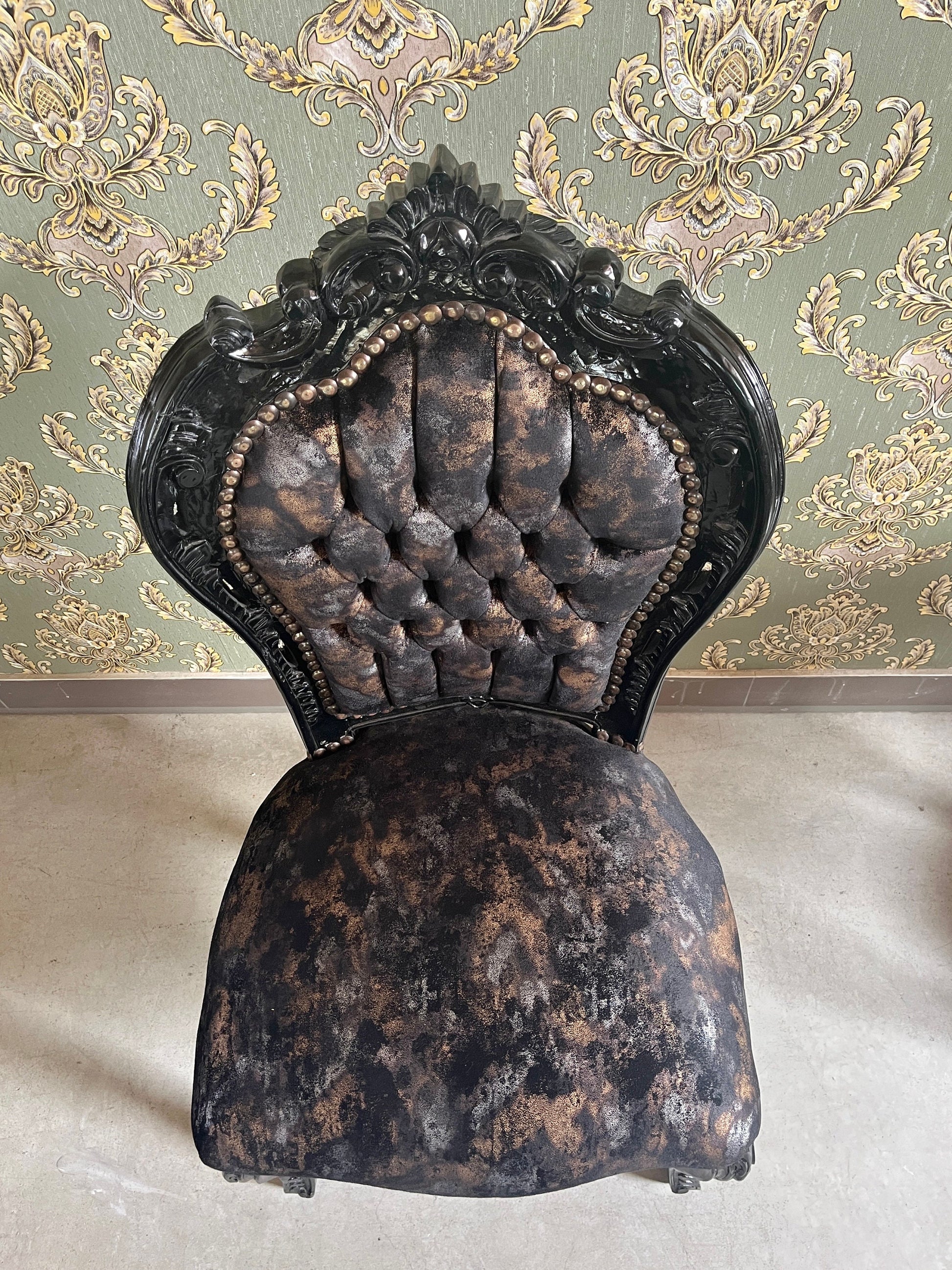 Accent Chair French Louis Style Dining Chair in Midnight Black Velvet Retro Baroque Rococo Style Chair in Brown Velvet for Home Décor
