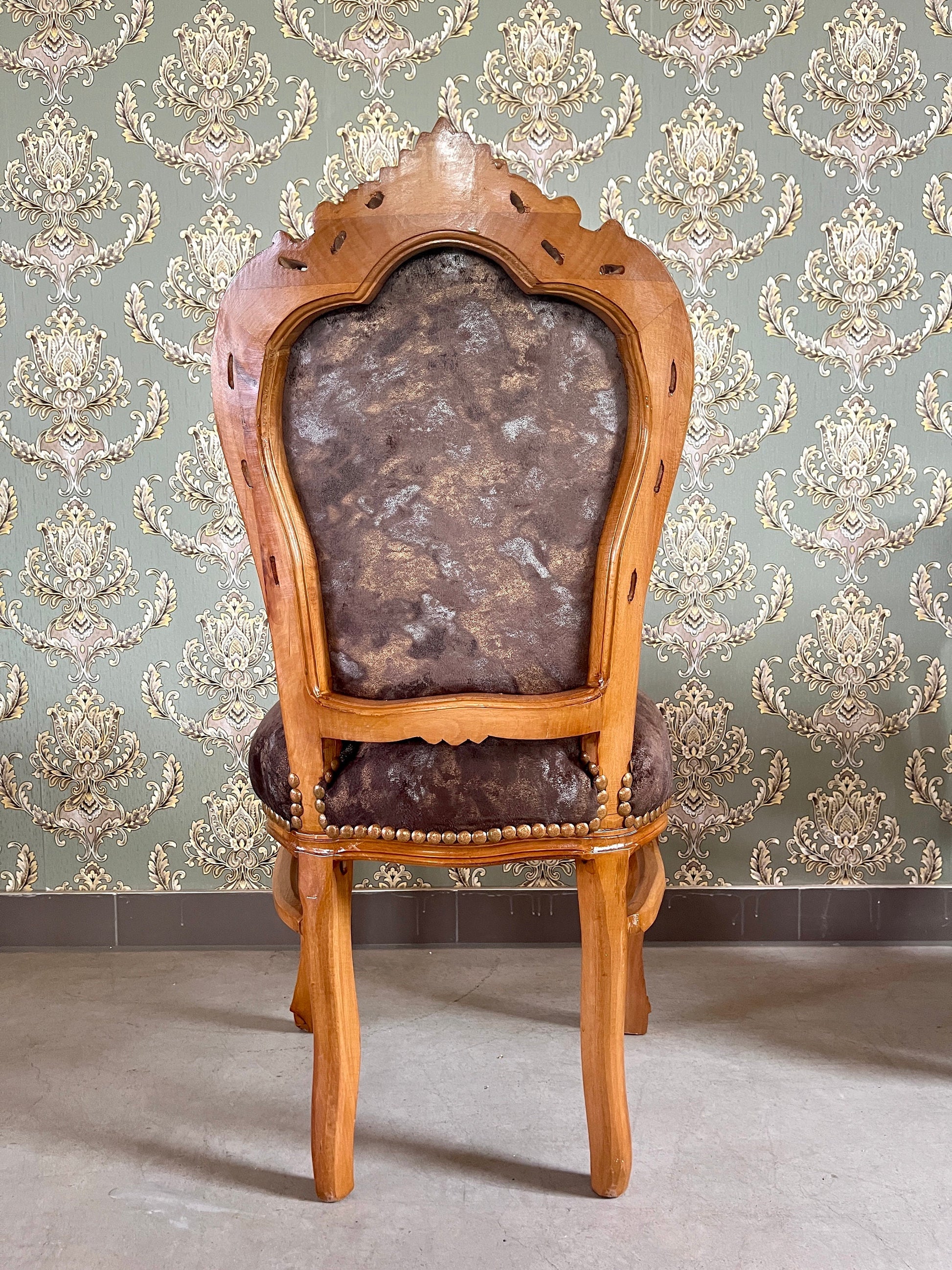 Accent Chair French Louis Style Dining Chair in Midnight Black Velvet Retro Baroque Rococo Style Chair in Brown Velvet for Home Décor