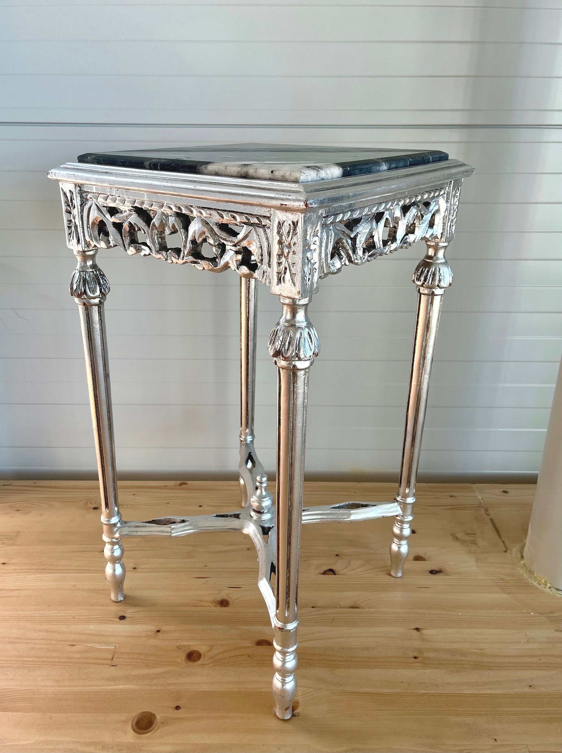 Side Table French Baroque Rococo Style Black Marble Top Gold Finish Lamp Table Silver Finish Retro Style Home Decor
