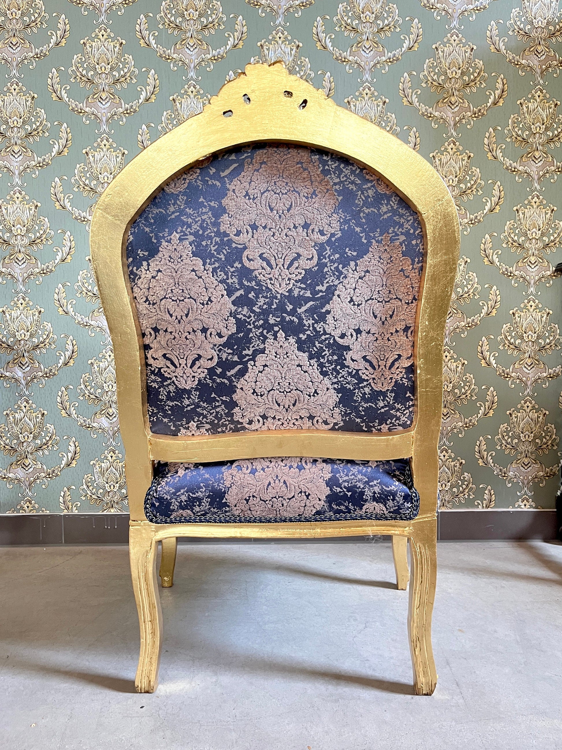 2 Armchairs & Table Set French Louis Style in Navy Blue Retro Baroque Rococo Style Armchair Table Set For Home Decor Hotel Lounge Chair Set