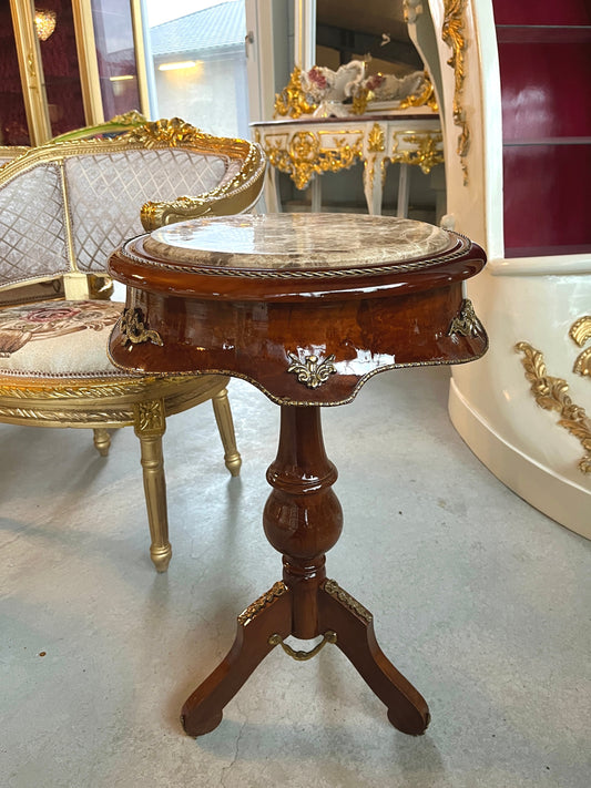 Small Side Table Marble Top Retro Baroque Style Tea Table Café Table Antique Style Wooden Table with Marble Top for Home Decor