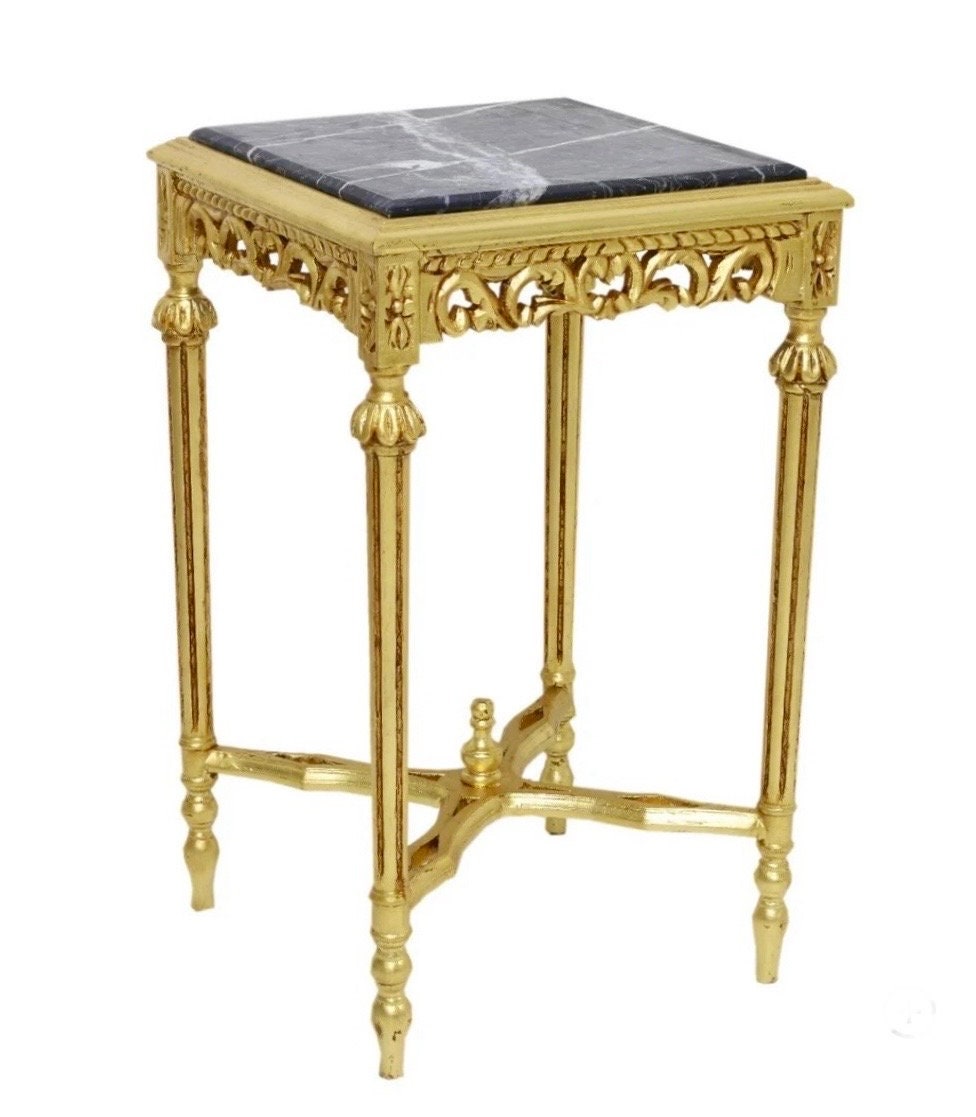 Side Table French Baroque Rococo Style Black Marble Top Gold Finish Lamp Table Silver Finish Retro Style Home Decor