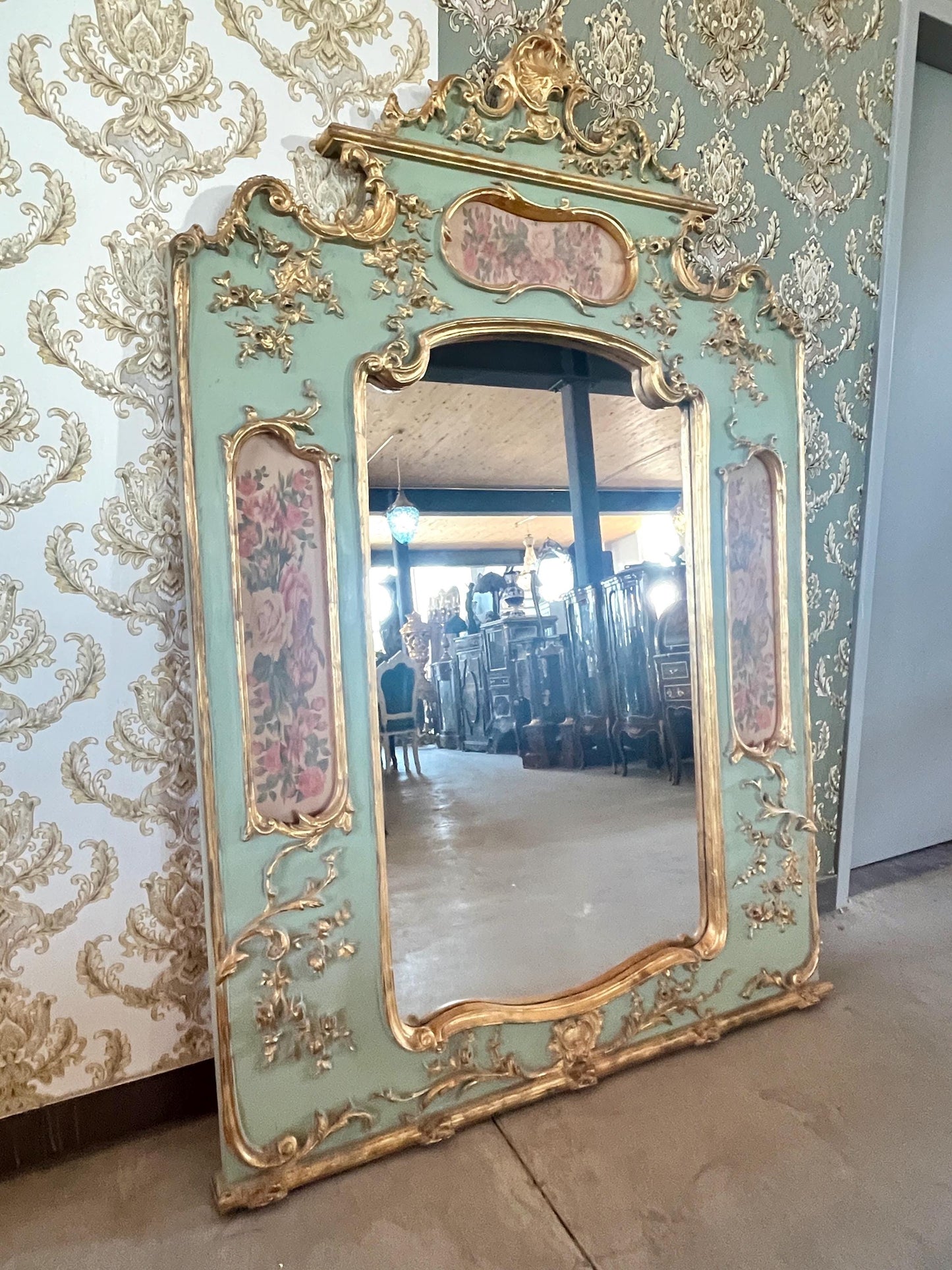 Floor Mirror French Baroque Style Mirror in Light Green Vintage Antique Look for Home Decor