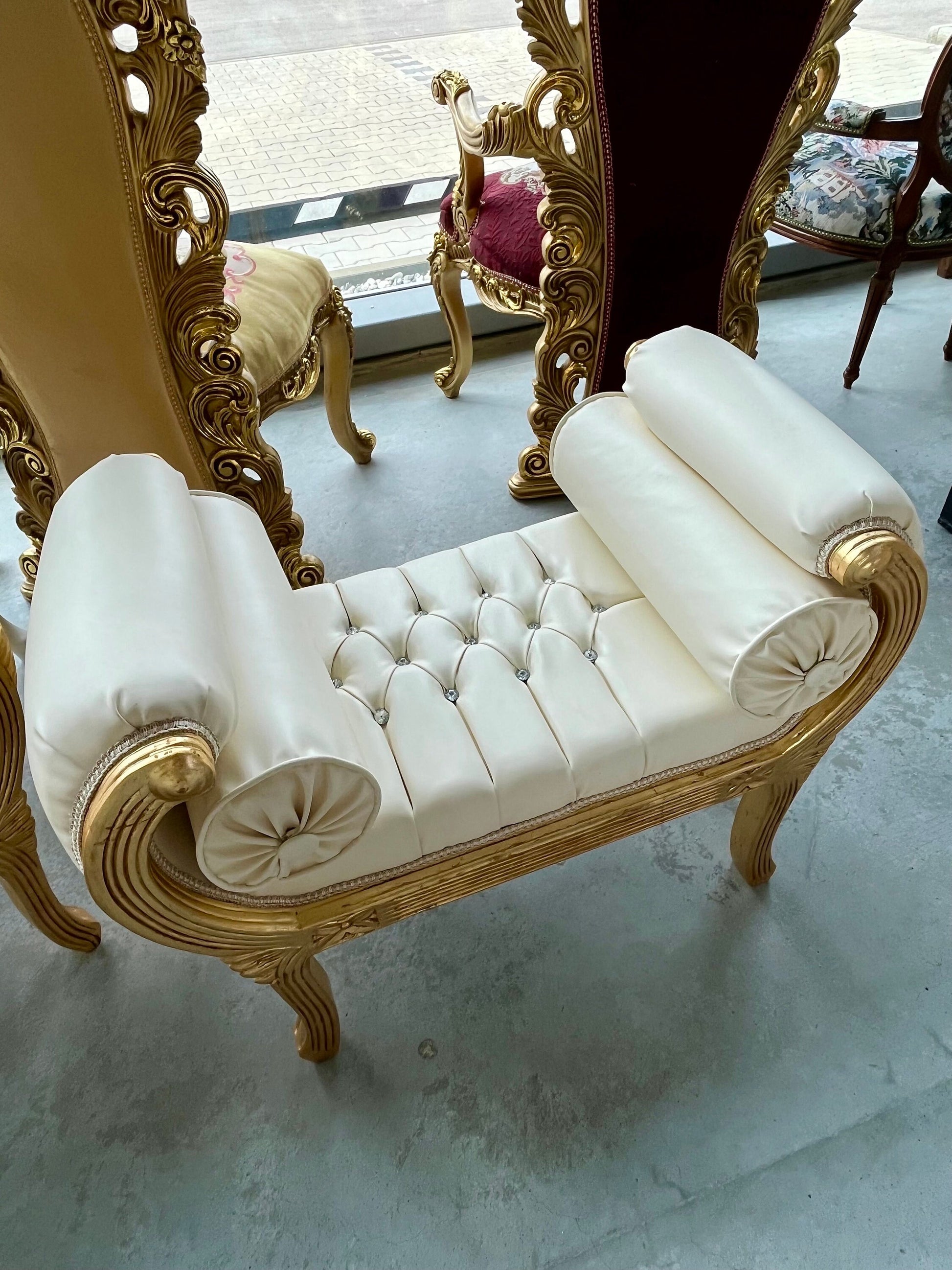 Ottoman French Louis Antique Style in Gold Hocker Retro Baroque Rococo Style in Gold Colour Ottoman for Home Decor