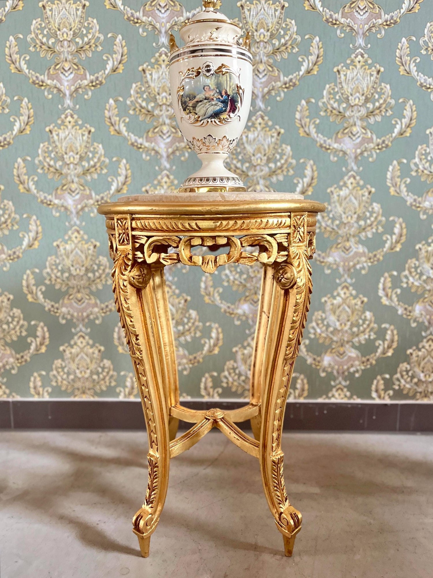 Side Table French Louis Antique Style with Marble Slab Top Coffee Table Retro Baroque Style In Gold Finish for Home Decor