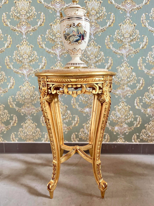 Side Table French Louis Antique Style with Marble Slab Top Coffee Table Retro Baroque Style In Gold Finish for Home Decor