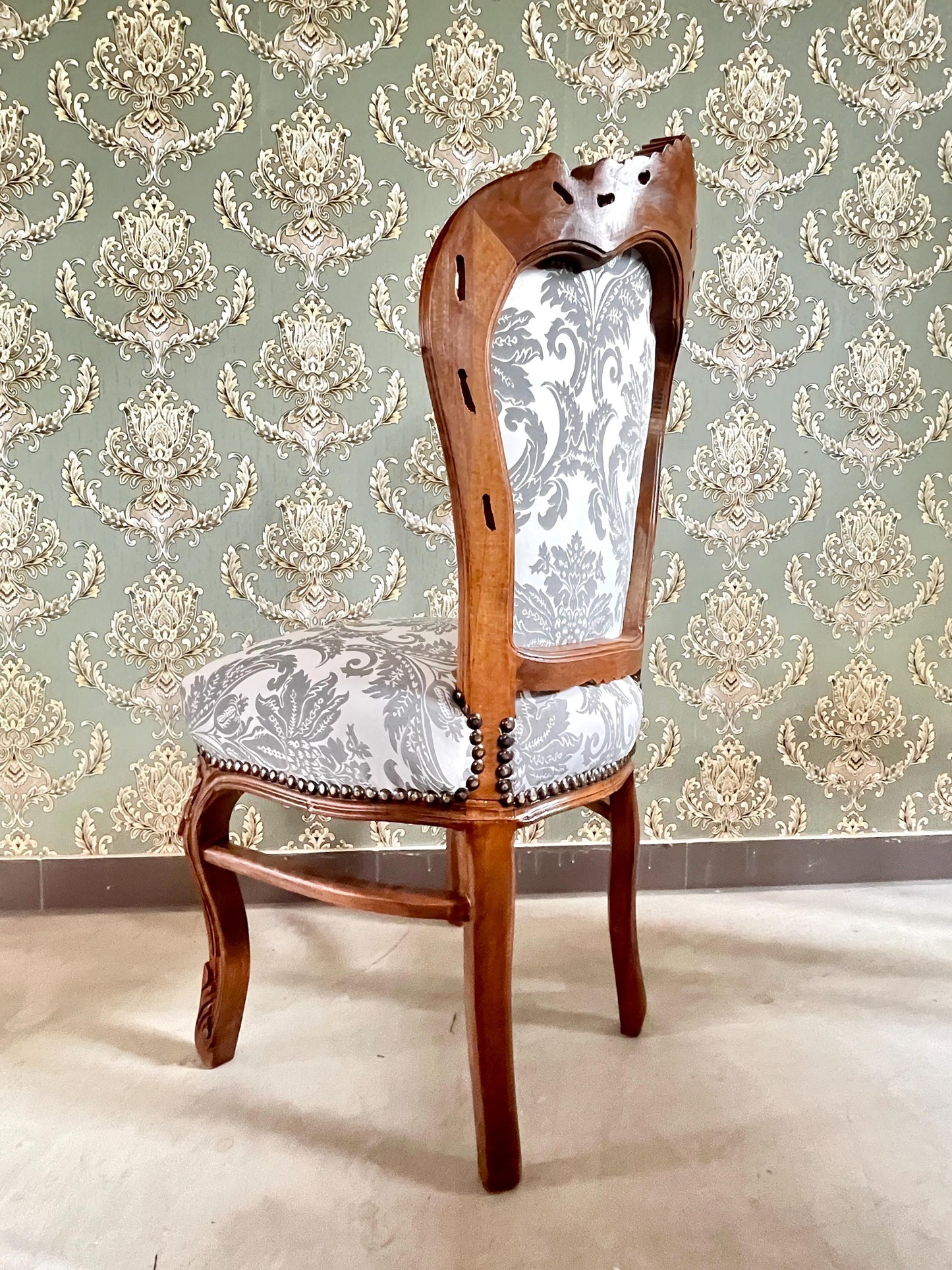 Dining Chair French Baroque Style in Grey Jacquard Fabric Wooden Chair for Home Decor Made-To-Order