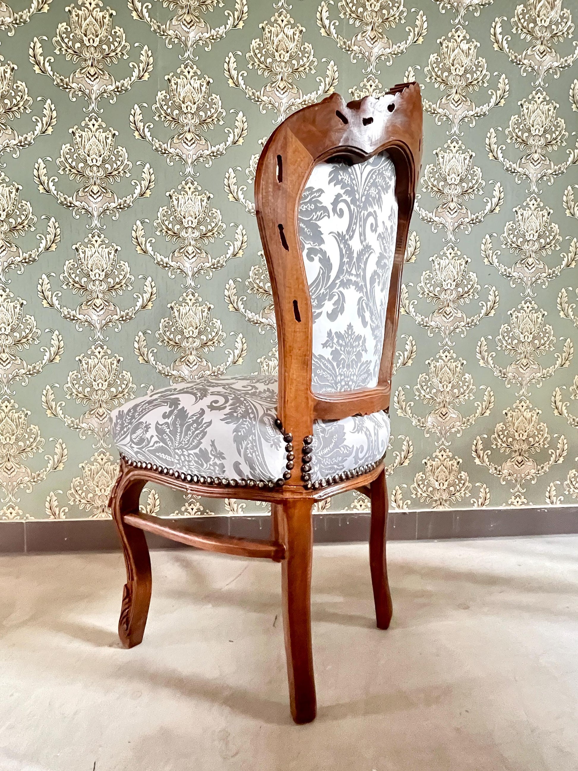 Dining Chair French Baroque Style in Grey Jacquard Fabric Wooden Chair for Home Decor Made-To-Order