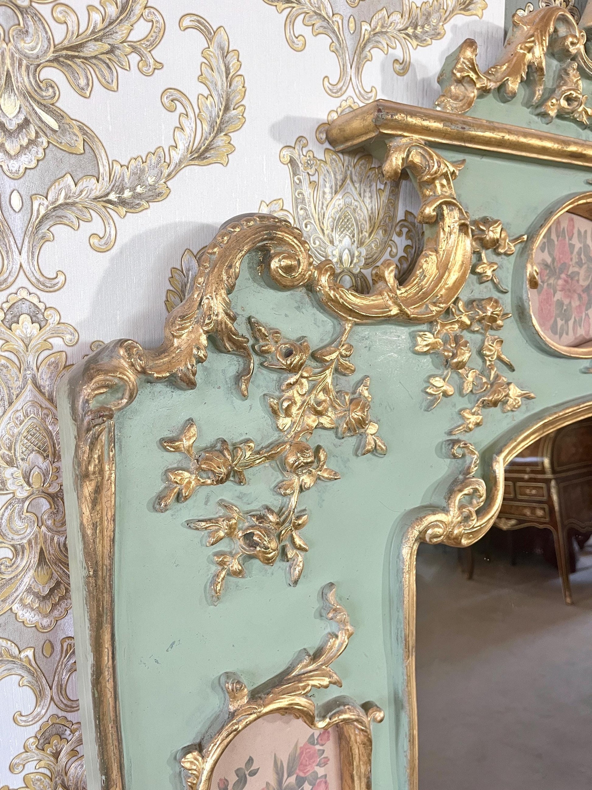 Floor Mirror French Baroque Style Mirror in Light Green Vintage Antique Look for Home Decor