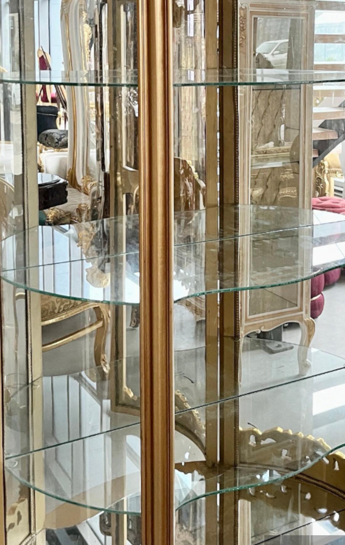 Display Cabinet in Gold Wooden French Baroque Style Glass Showcase in Glass Mirror Made-To-Order
