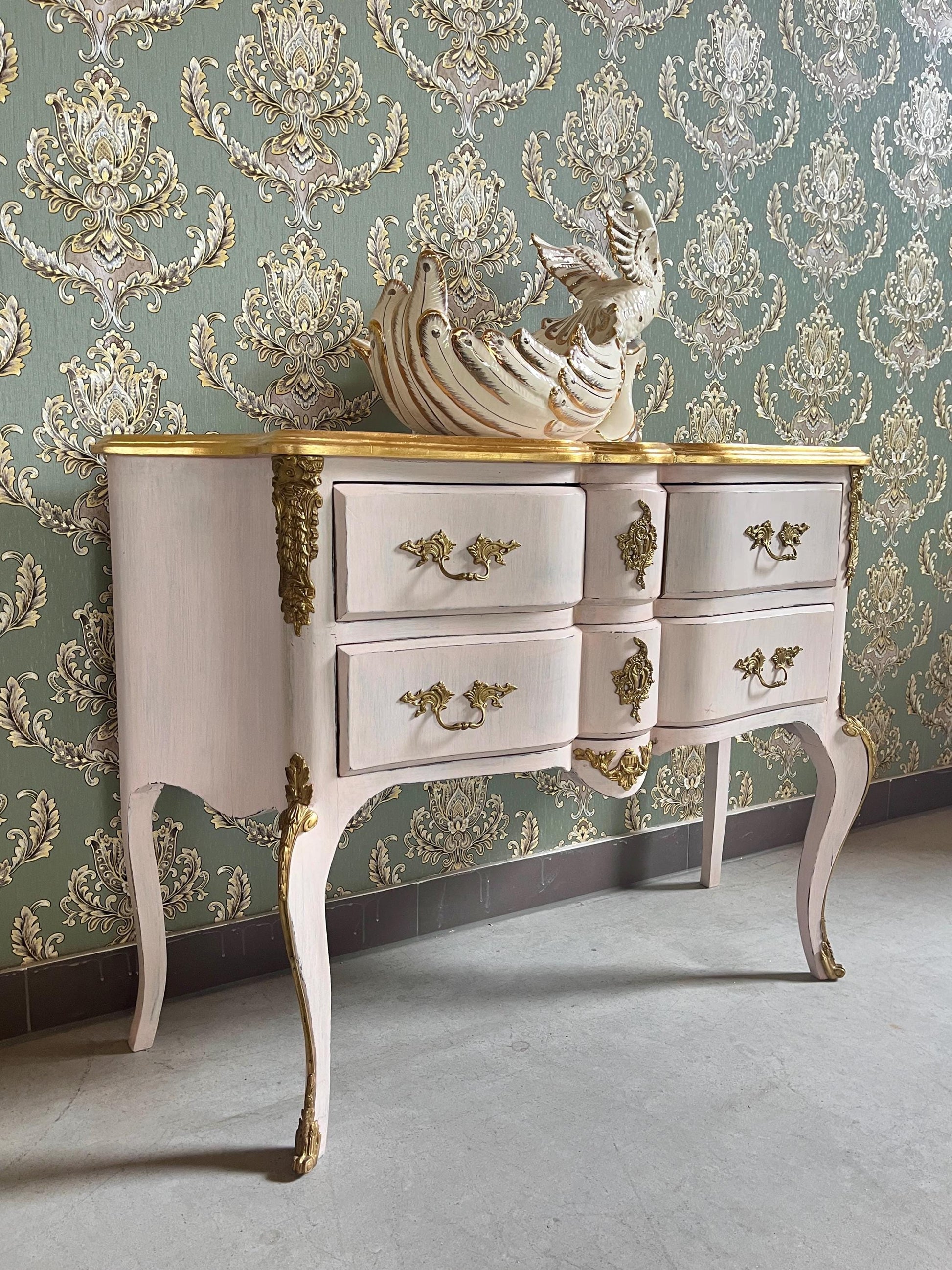 Pink Chest of Drawer, Retro French Style Dresser, Baroque Style Chest of Drawer, Home Gift for Her, Bedroom Decor Dresser, Pink Dresser