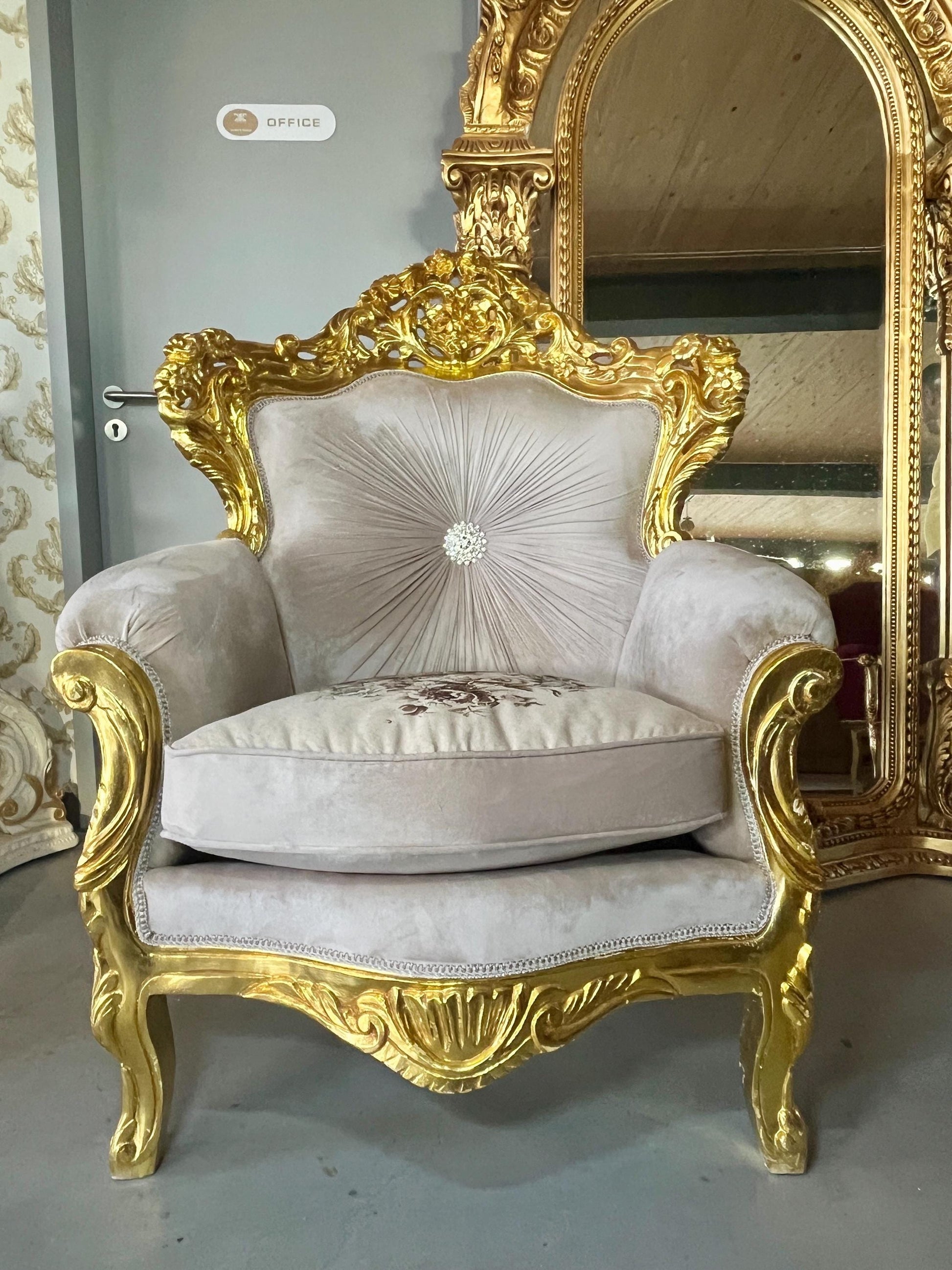 Sofa Set Louis XV Style in Beige Velvet Gold Finish Retro Baroque Rococo Style Couch Set for Living Room for Hotel Lobby Decor