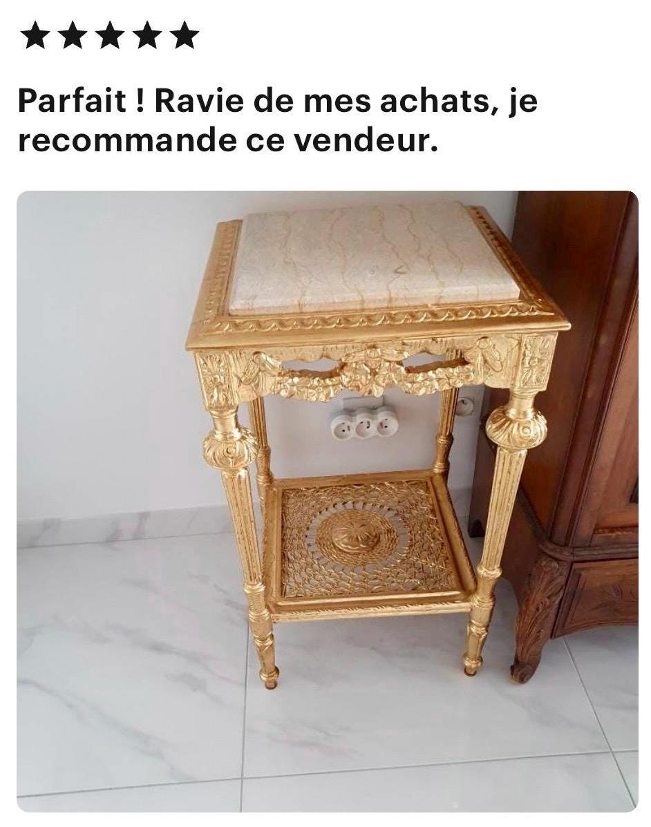 Side Table Gold & Beige Color Marble Top Retro Baroque Style Wooden Coffee Table, Gold Tea Table in Gold Finish for Home Decor