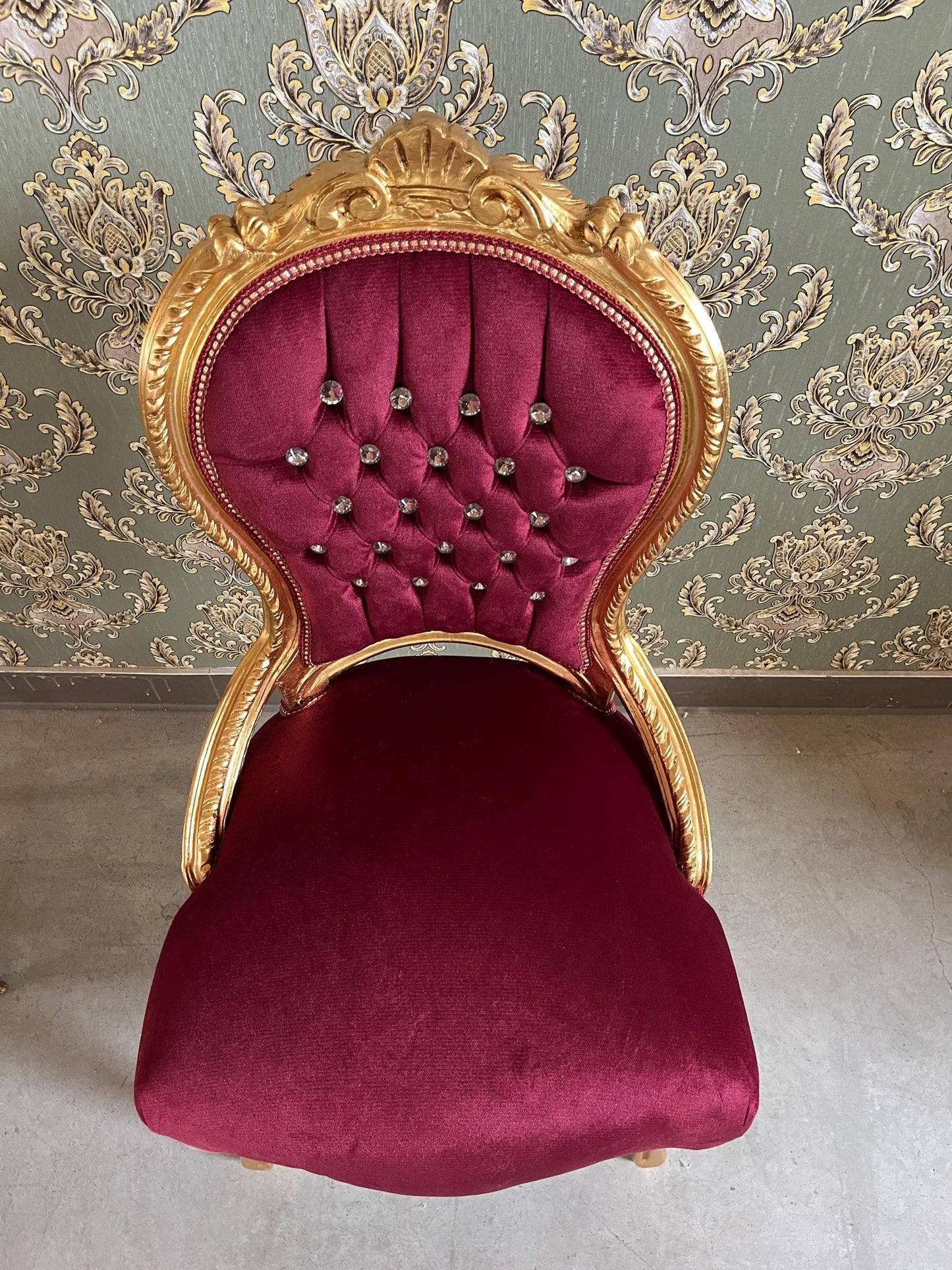 Accent Chair Retro French Baroque Rococo Style Dining Chair Antique Style Reproduction Chair in Gold Finish Red Velvet Turquoise Velvet