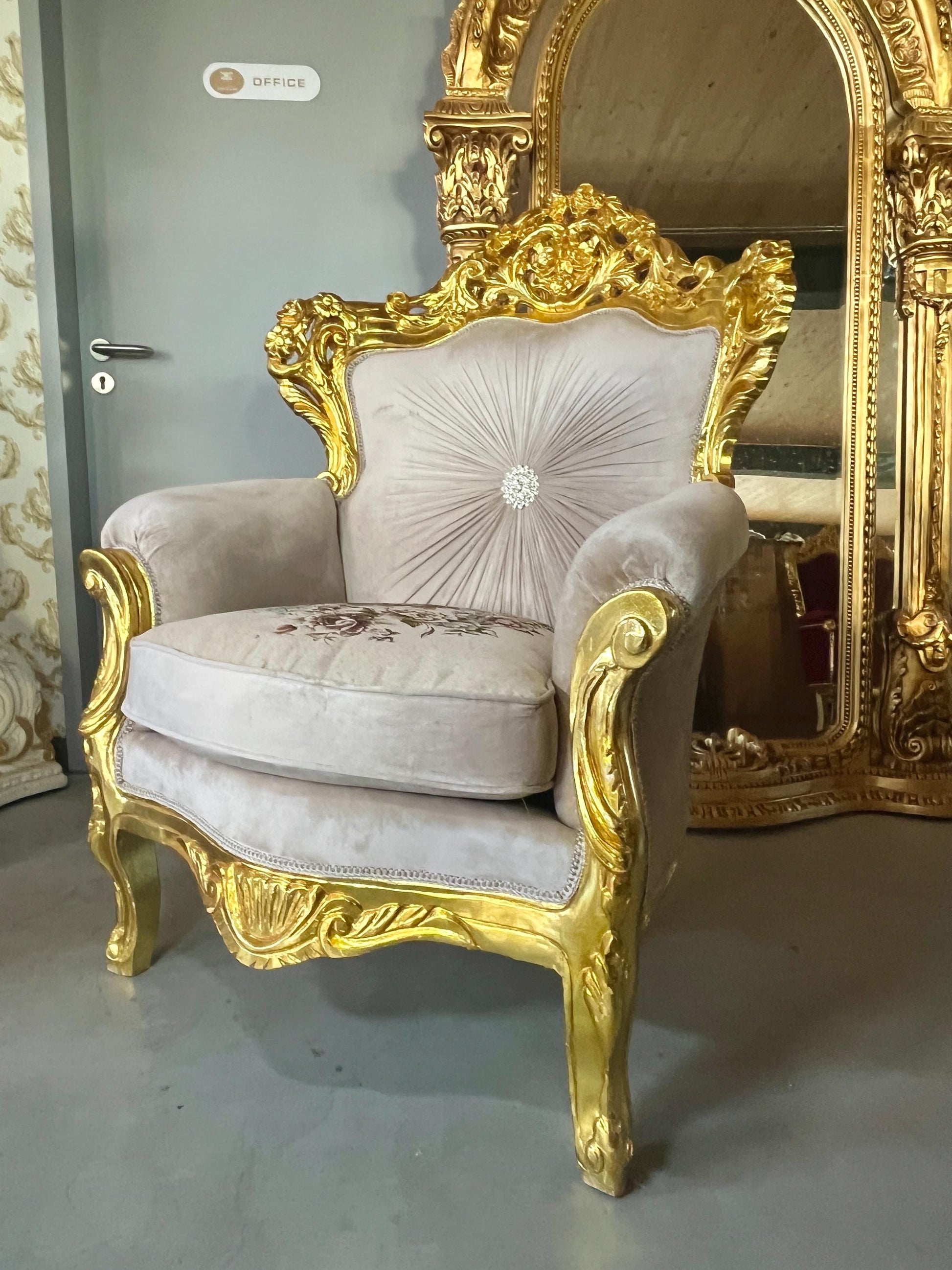 Sofa Set Louis XV Style in Beige Velvet Gold Finish Retro Baroque Rococo Style Couch Set for Living Room for Hotel Lobby Decor