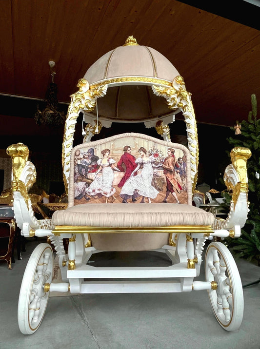 Horse Drawn Carriage Fairy Fair Look Retro Baroque Style In Beige Velvet Wooden Carriage For Wedding Party Event or Commercial Decoration