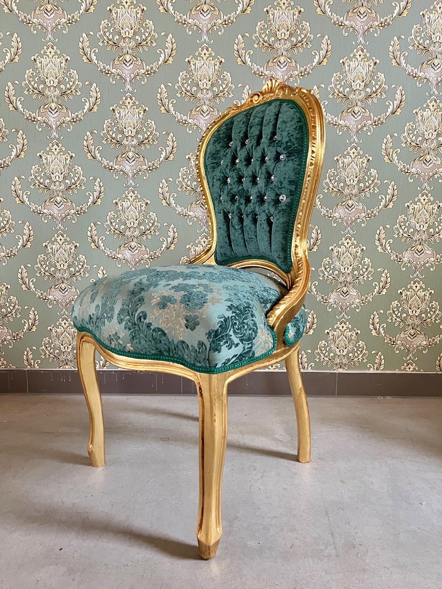 Accent Chair Retro French Baroque Rococo Style Dining Chair Antique Style Reproduction Chair in Gold Finish Red Velvet Turquoise Velvet