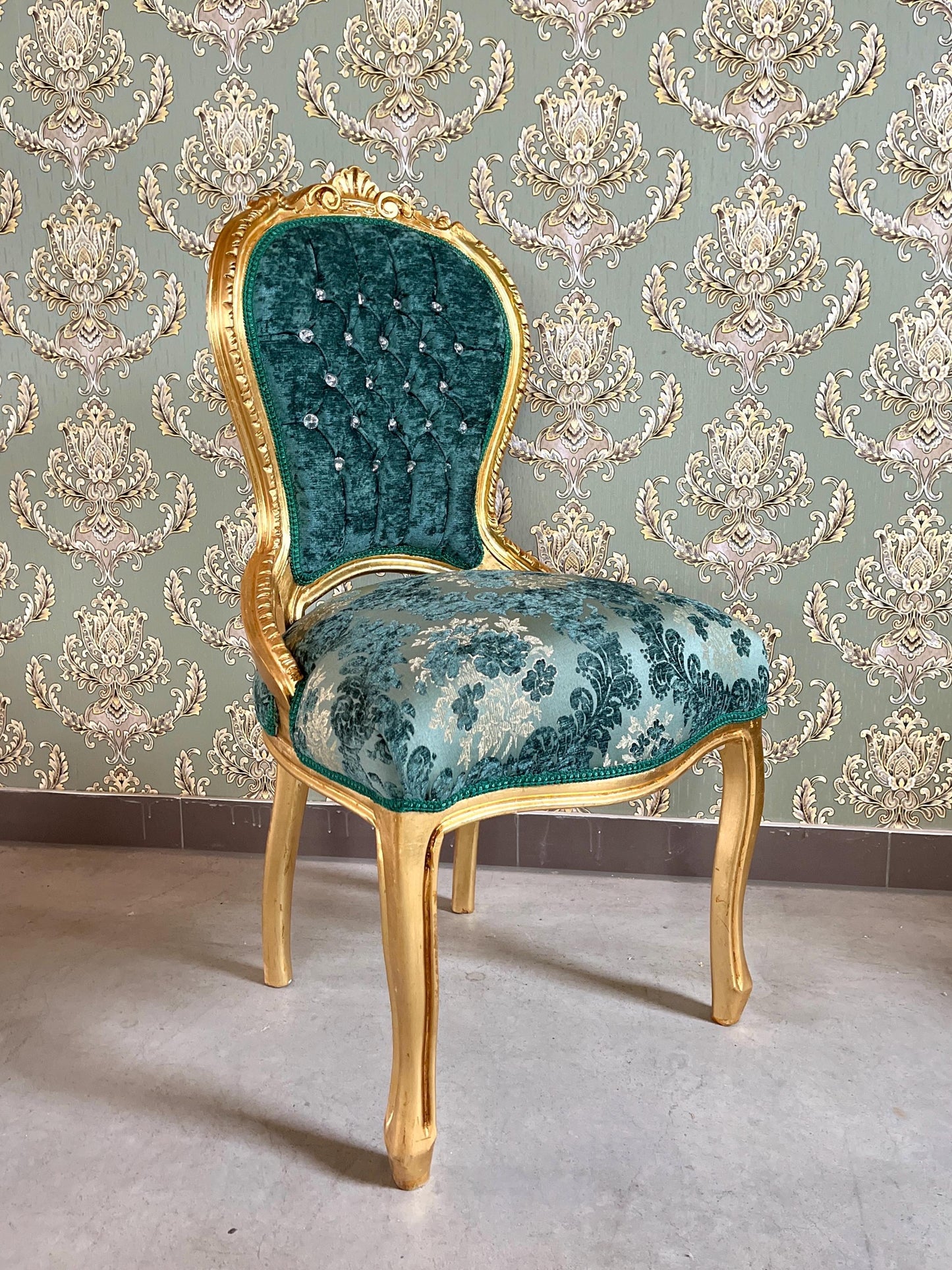 Accent Chair Retro French Baroque Rococo Style Dining Chair Antique Style Reproduction Chair in Gold Finish Red Velvet Turquoise Velvet
