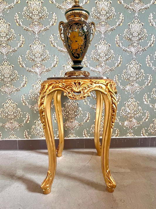 Round Side Table French Louis Antique Style Side Table Marble Top Retro Baroque Style In Gold Finish for Home Decor