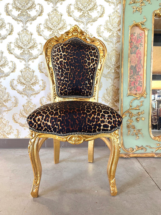 Accent Chair French Louis Baroque Style Dining Chair Black Velvet Leopard Print in Gold Finish for Lounge Room Home Decor