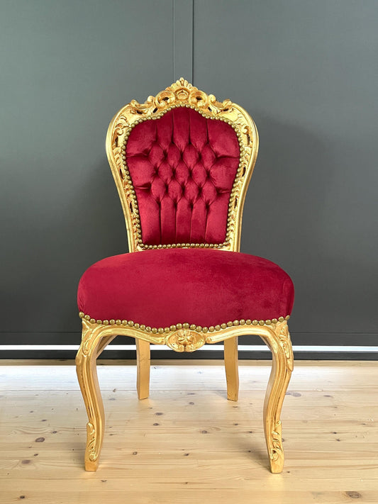 Accent Chair French Louis Style Dining Chair in Santa Red Velvet Baroque Rococo Style Chair in Gold Finish for Xmas Holiday Home Decor