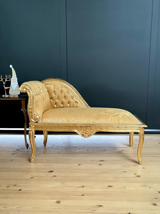 Bench French Louis Style Small Chaise Longue Gold Retro Baroque Style Ottoman for Home Decor Ottoman Footstool or Bench in Gold Finish