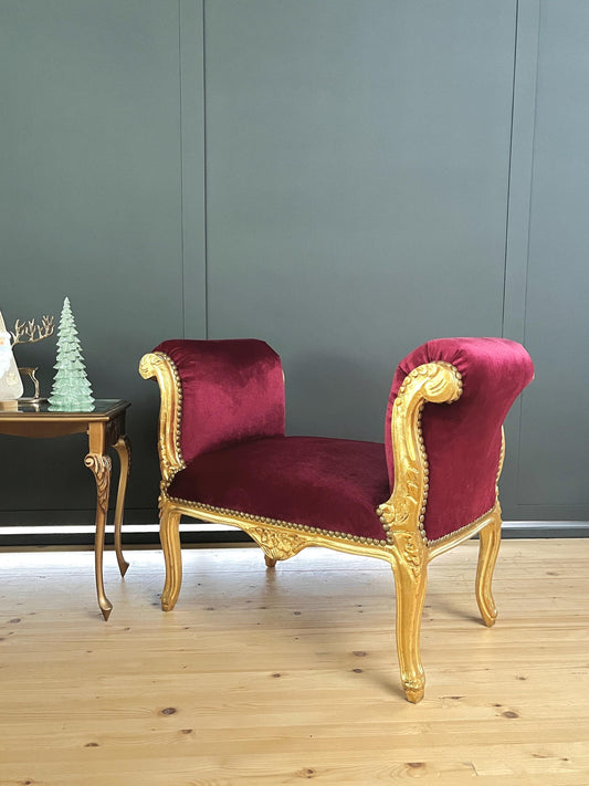 Französischer Barock-Ottoman Louis XVI/ French Louis XVI Baroque Ottoman - Gold Bordeaux
