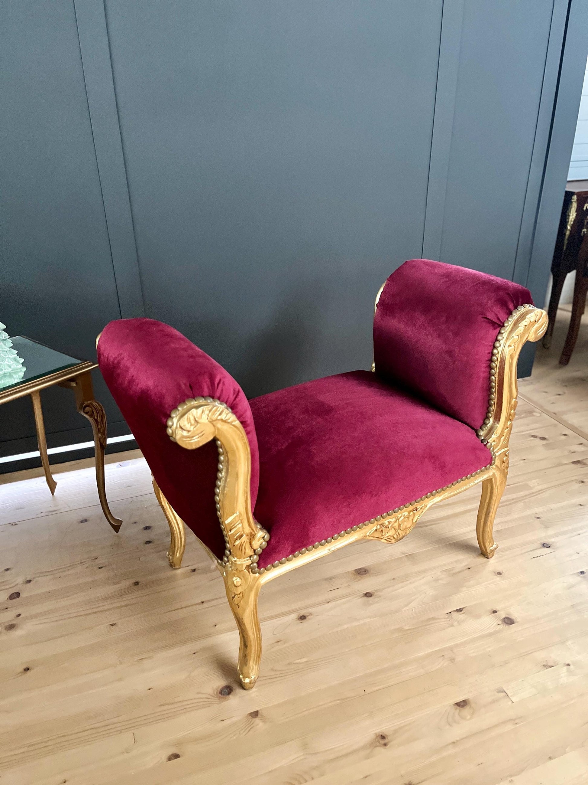Französischer Barock-Ottoman Louis XVI/ French Louis XVI Baroque Ottoman - Gold Bordeaux
