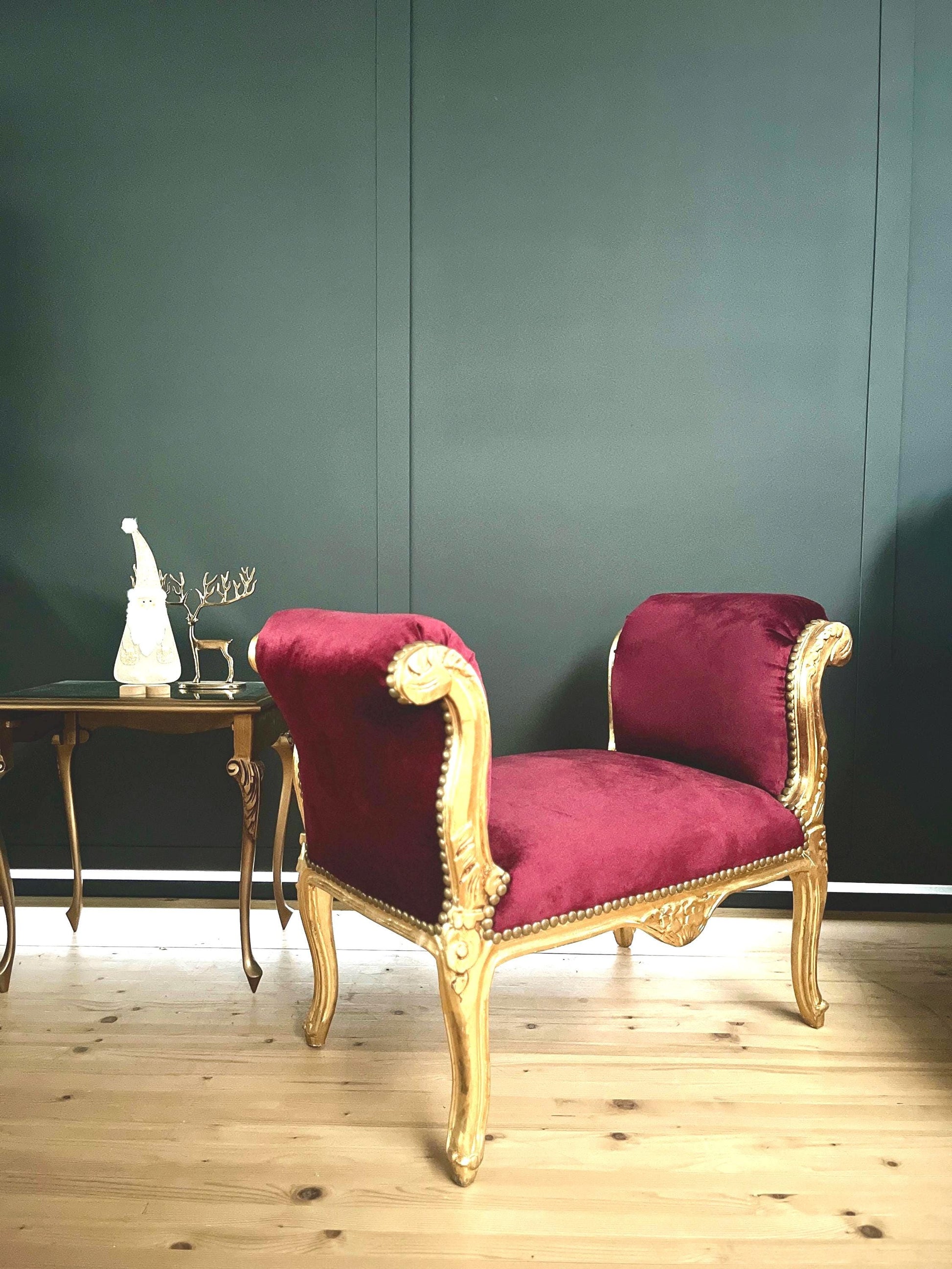 Französischer Barock-Ottoman Louis XVI/ French Louis XVI Baroque Ottoman - Gold Bordeaux