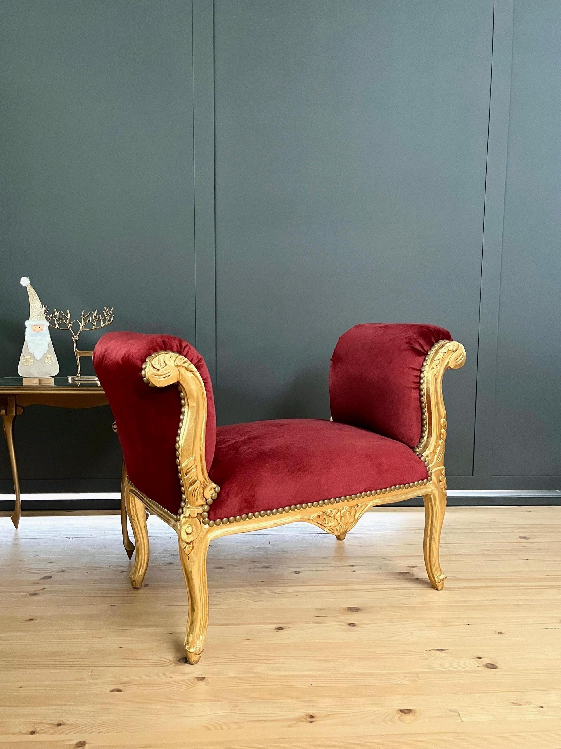 Französischer Barock-Ottoman Louis XVI/ French Louis XVI Baroque Ottoman - Gold Bordeaux