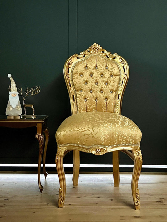 Accent Chair Gold Color French Baroque Rococo Style Dining Chair Nostalgic Antique Look Chair in Gold Finish