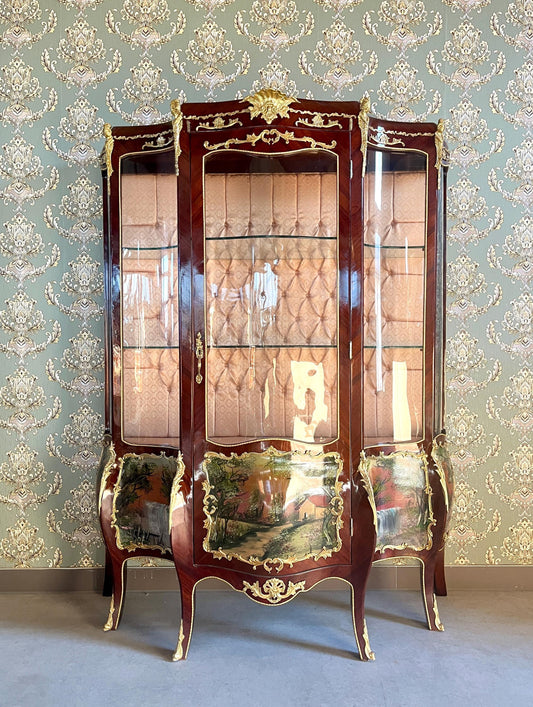 Vitrine Retro Baroque Style Display Cabinet Antique Style Showcase in Handpainted Oil Painting at Front for Home Decor- LIMITED EDITION