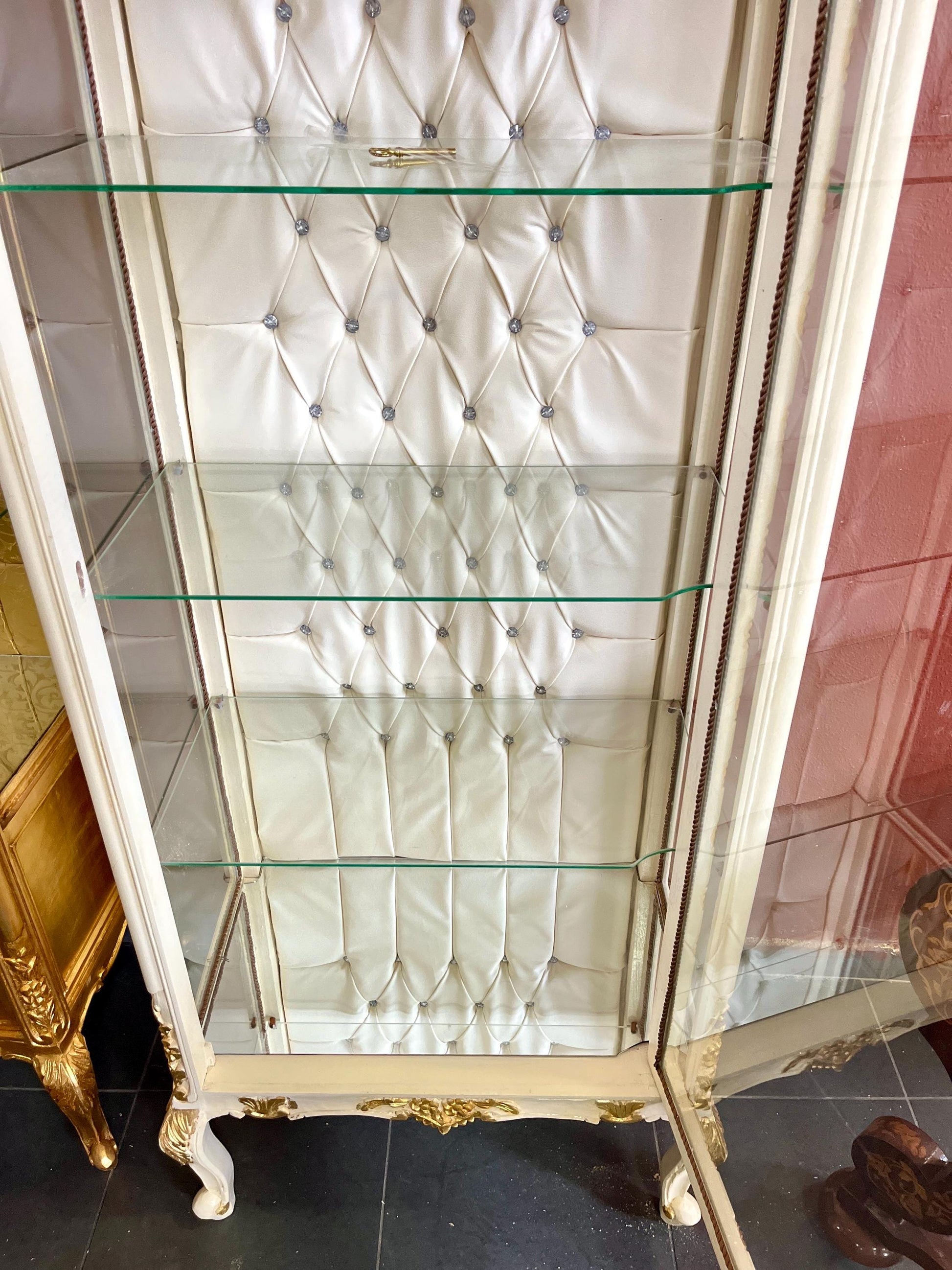 Display Cabinet French Louis XV Style Showcase Antique Baroque Rococo Style in Beige Gold Color Handmade Cabinet for Home Decor