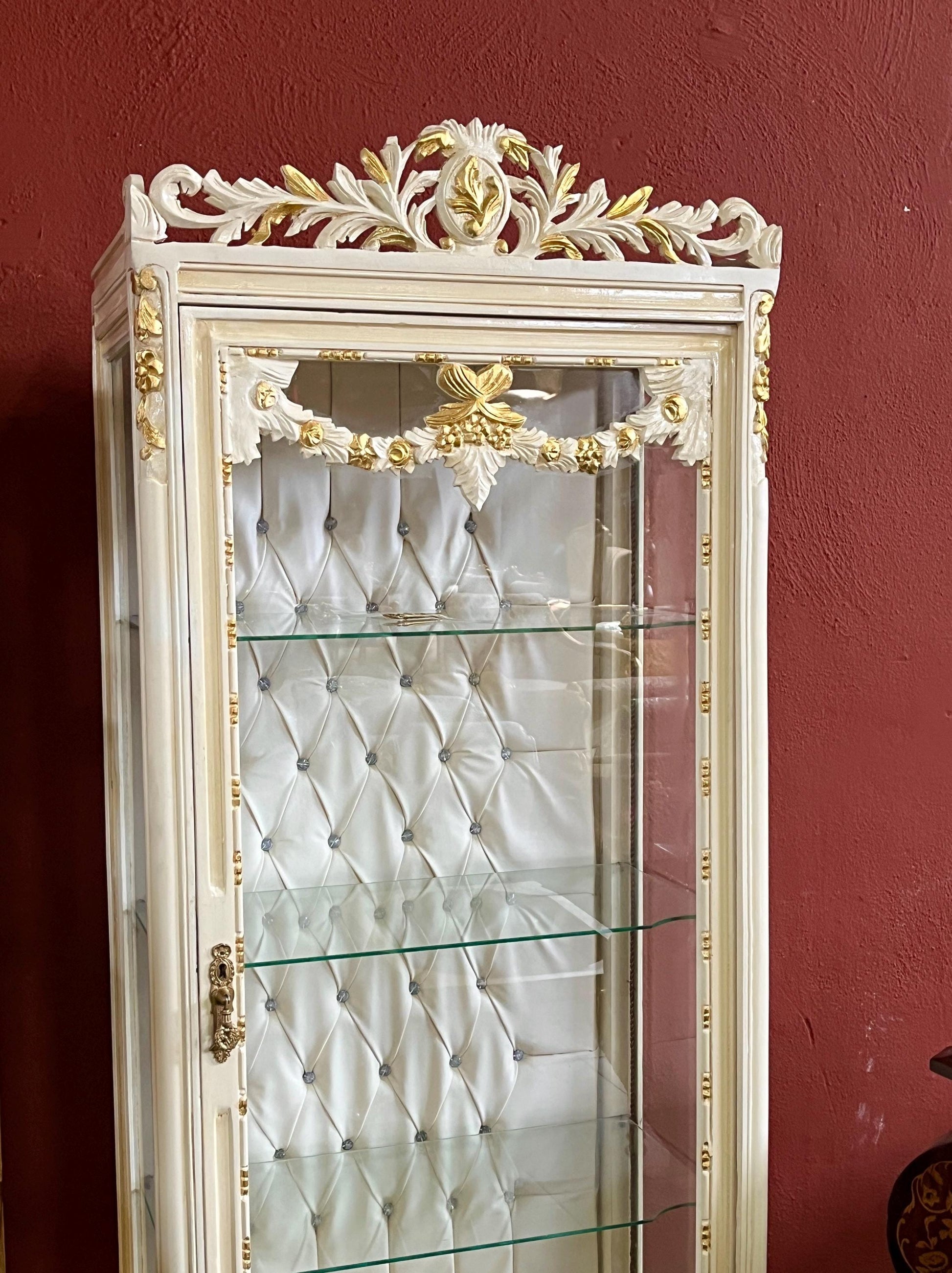 Display Cabinet French Louis XV Style Showcase Antique Baroque Rococo Style in Beige Gold Color Handmade Cabinet for Home Decor