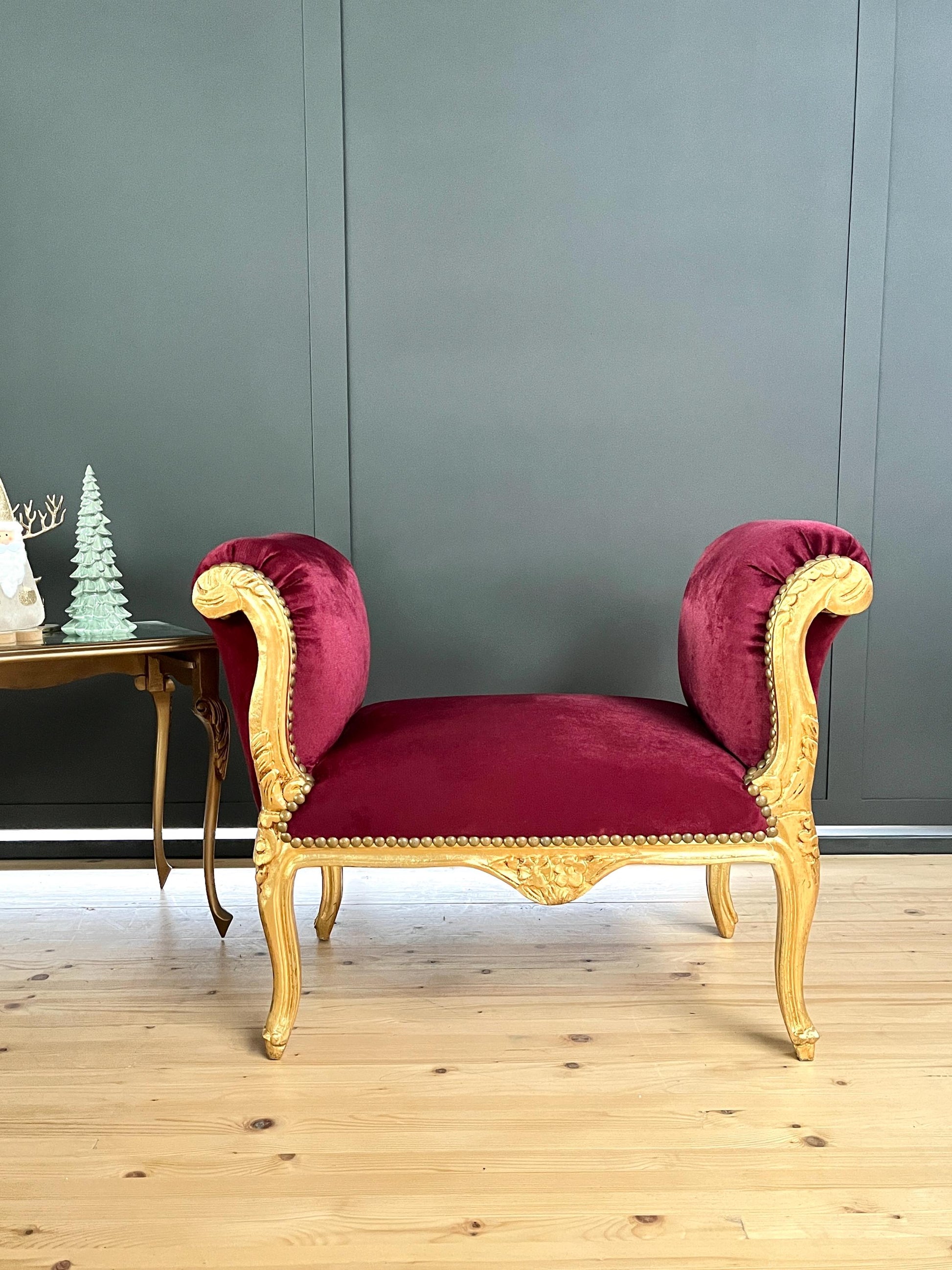 Französischer Barock-Ottoman Louis XVI/ French Louis XVI Baroque Ottoman - Gold Bordeaux