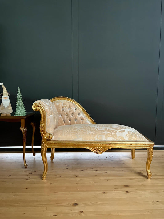 Bench French Louis Style Small Chaise Longue Shiny Ivory Retro Baroque Style Ottoman for Home Decor Ottoman Footstool in Gold Finish