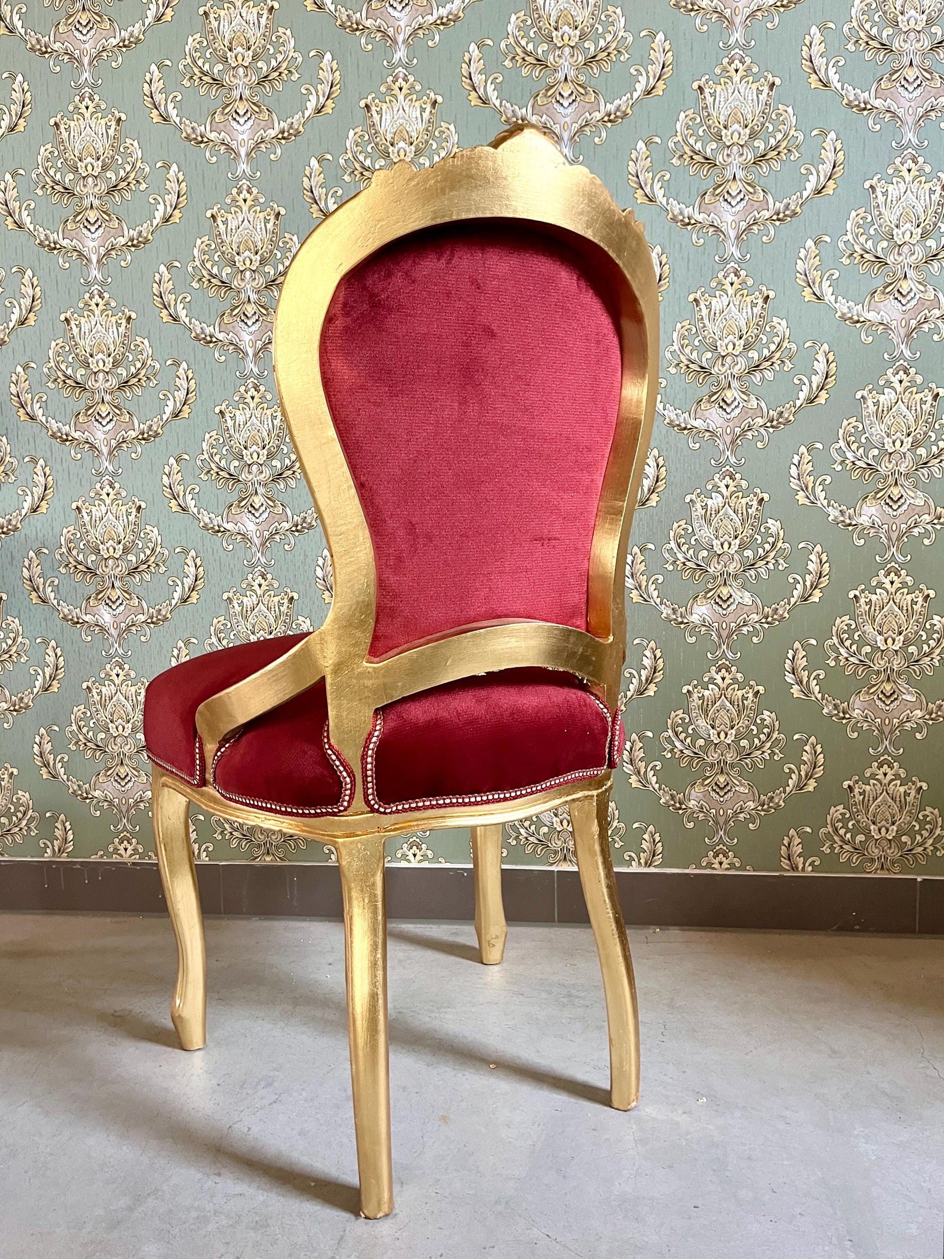 Accent Chair Retro French Baroque Rococo Style Dining Chair Antique Style Reproduction Chair in Gold Finish Red Velvet Turquoise Velvet