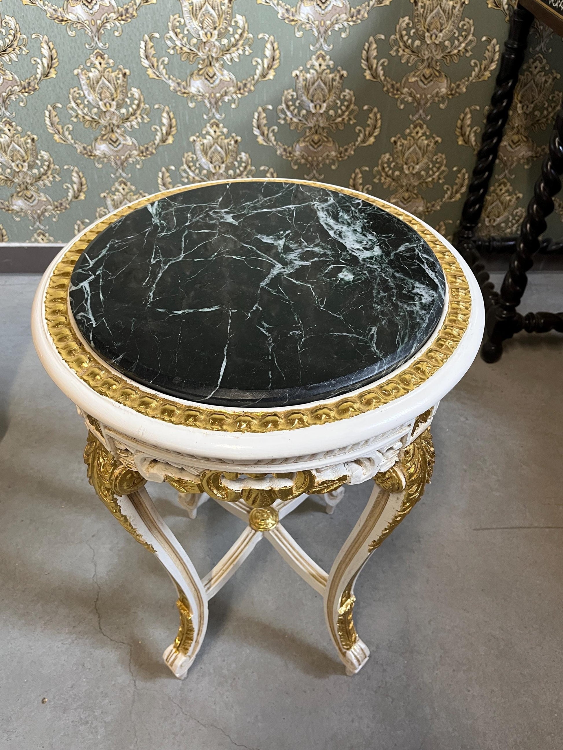 Side Table French Baroque Style with Marble Top Lamp Table Coffee Table Retro Antique Style White Finish Beige Marble for Home Decor