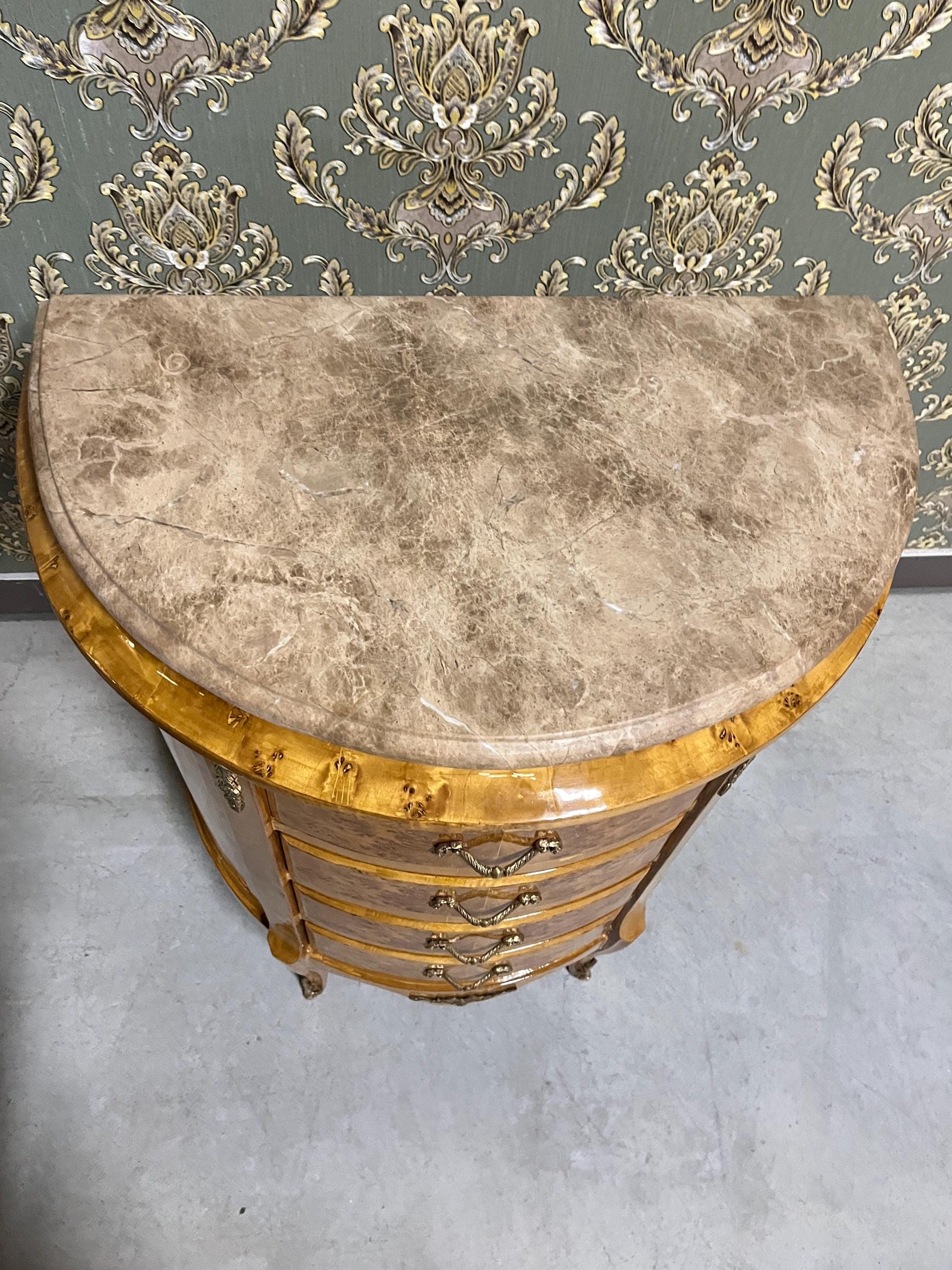 Luxury Coffee Table Antique Rococo Style Small Chest of Drawer in Yellow & Marble Top Handcrafted Living Room End Table for New House Decor