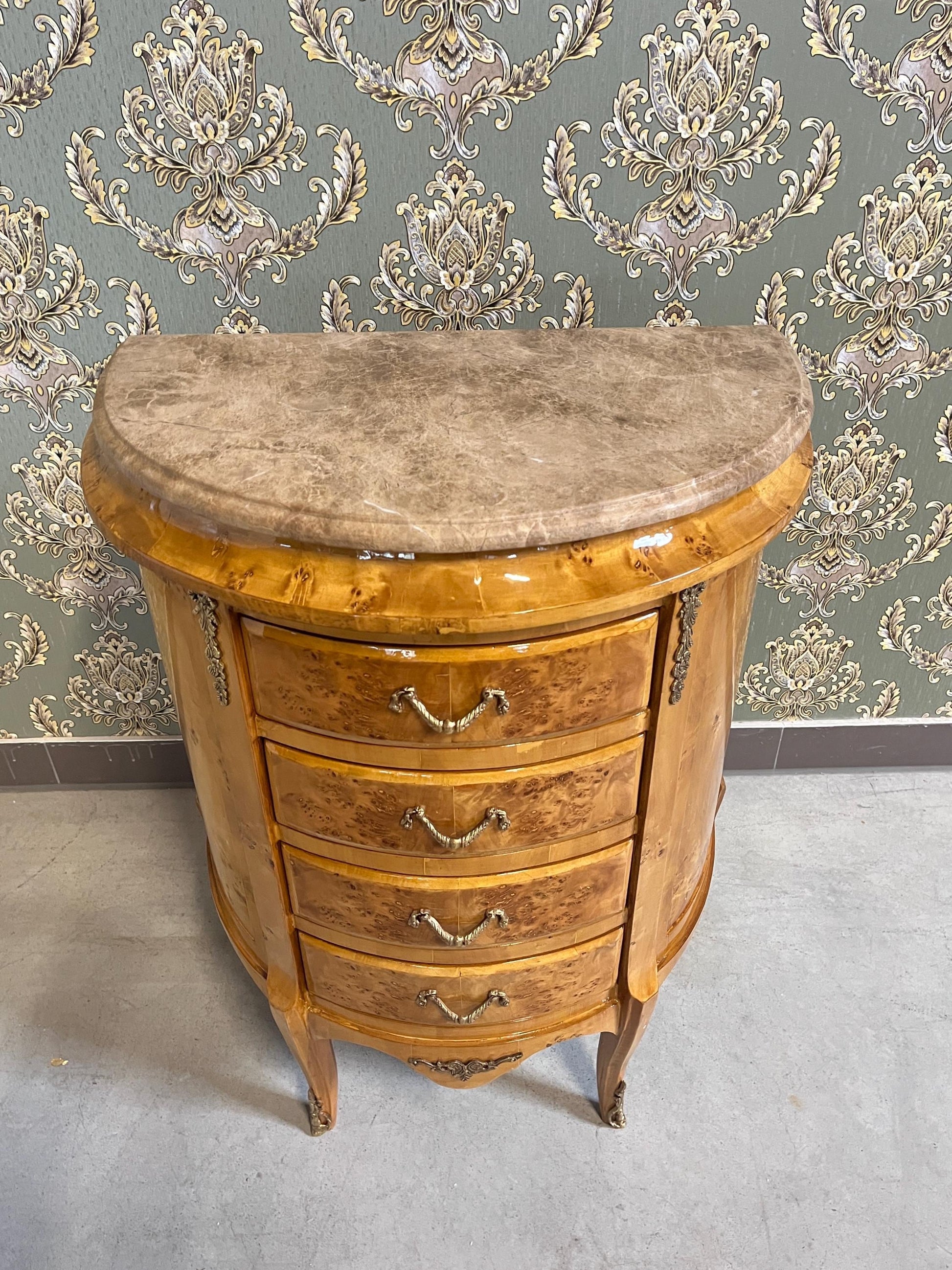 Luxury Coffee Table Antique Rococo Style Small Chest of Drawer in Yellow & Marble Top Handcrafted Living Room End Table for New House Decor