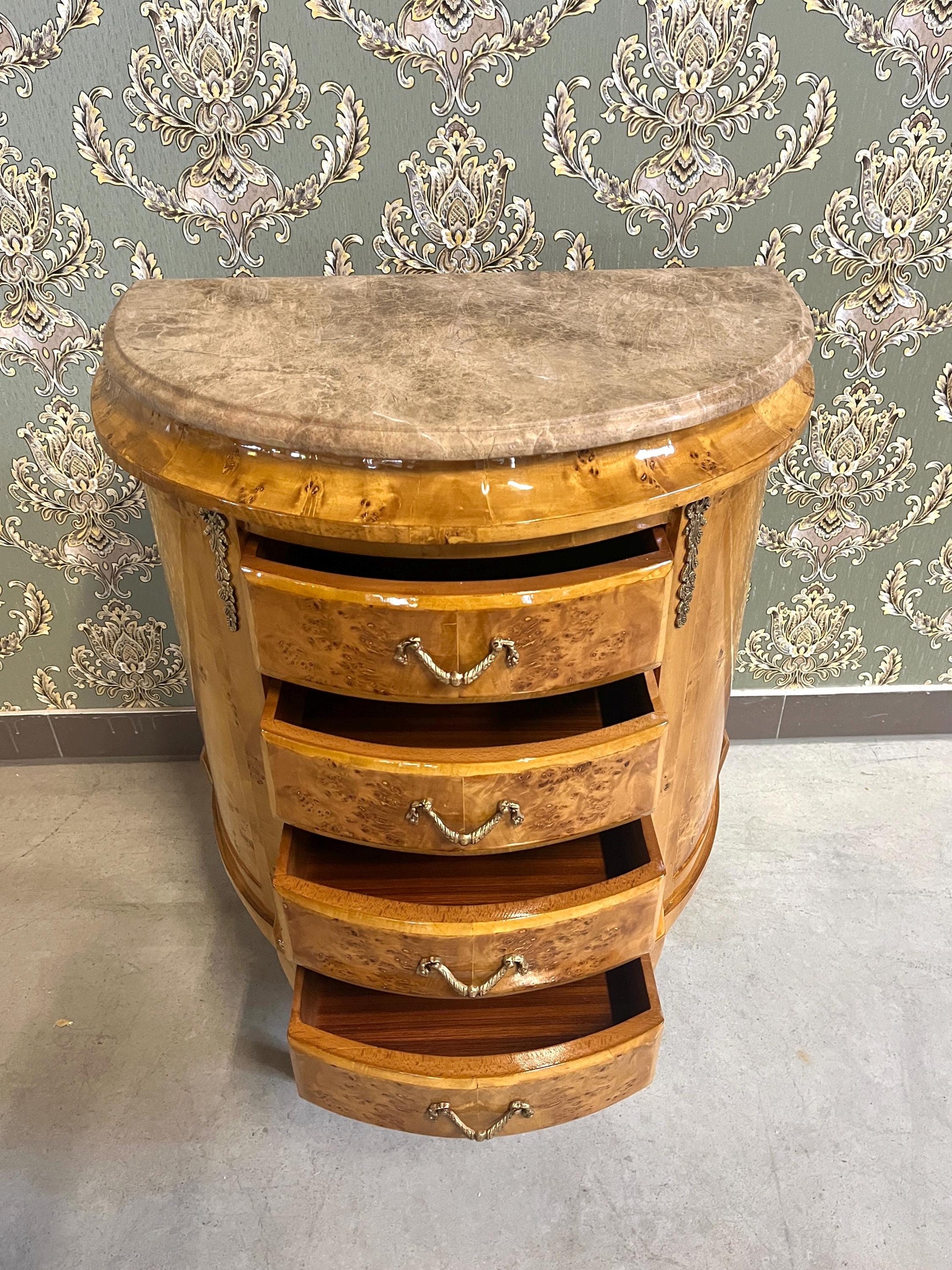 Luxury Coffee Table Antique Rococo Style Small Chest of Drawer in Yellow & Marble Top Handcrafted Living Room End Table for New House Decor