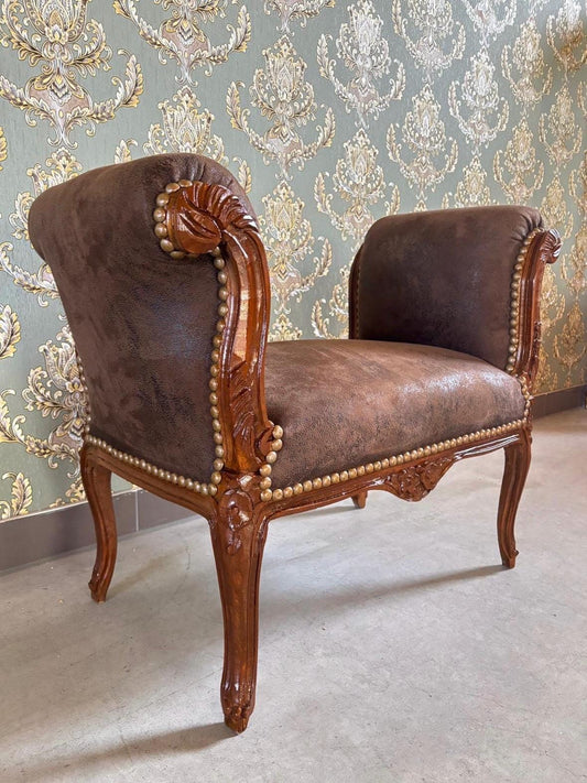 Wooden Ottoman French Louis Baroque Style Foot Stool in Gold Finish Brown Color for Home Decor for New Housewarming Gift for her