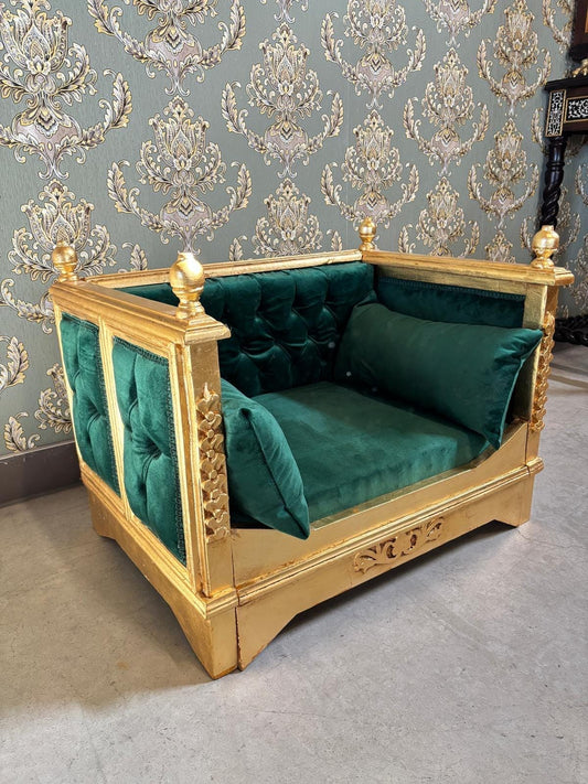 Pet Sofa Green Velvet French Baroque Style Cute Dog Couch Handmade in Hot Pink Velvet Gold Finish for Small Pet for Pet Lover