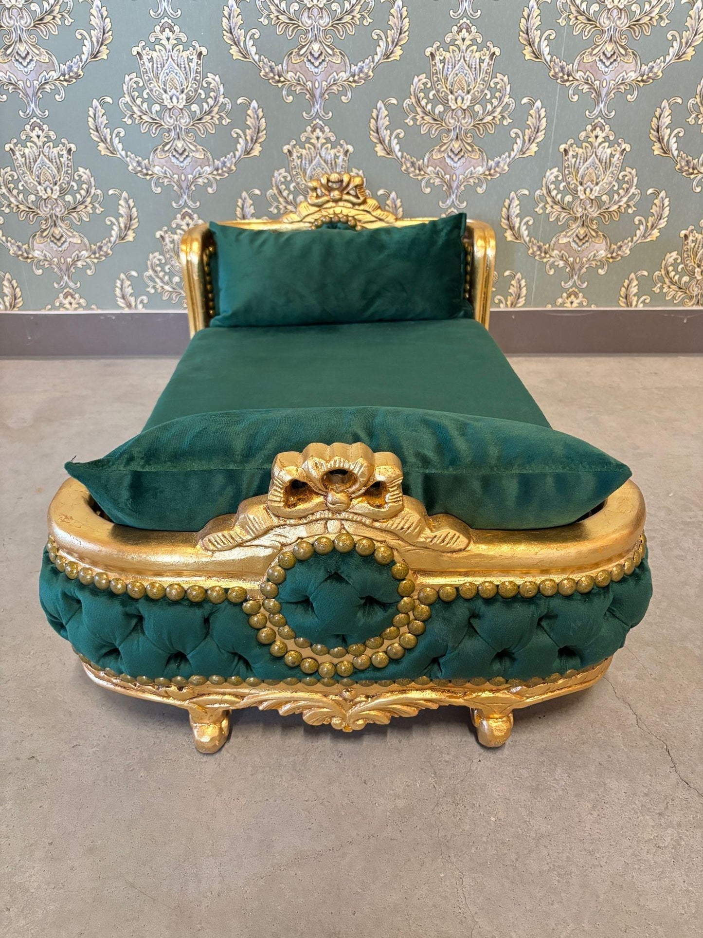Pet Bed French Louis Baroque Style Handmade Small Dog Bed Cat Bed Velvet Blue Velvet Pink in Gold Finish for Happy Pet Decor