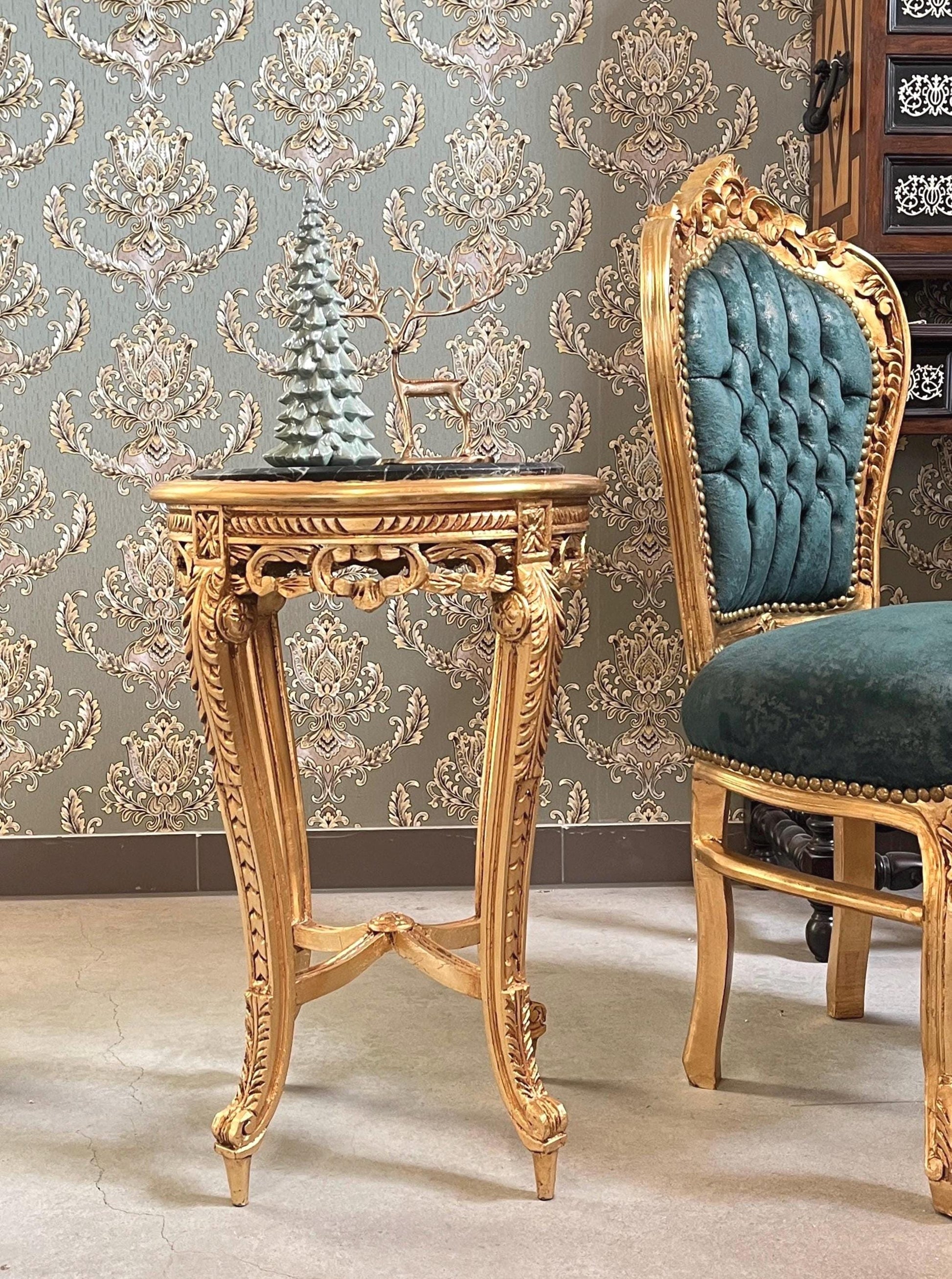Side Table French Baroque Style with Marble Top Lamp Table Coffee Table Retro Antique Style White Finish Beige Marble for Home Decor